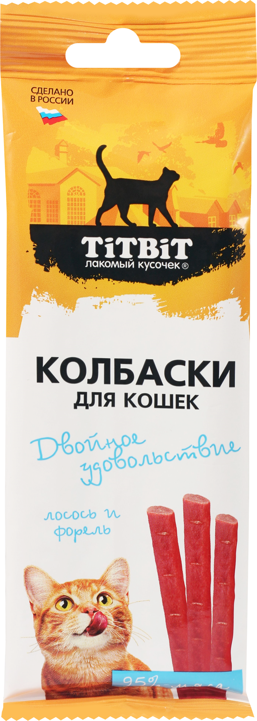 Изображение товара Лакомство для кошек TITBIT Колбаски Лосось и форель, 45 г
