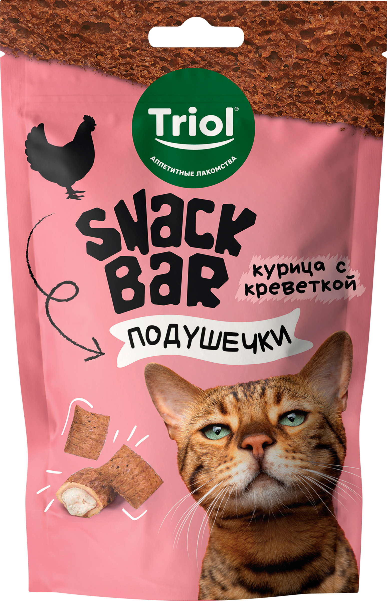 Изображение товара Лакомство для кошек SNACK BAR Мини-подушечки с начинкой из курицы и креветок