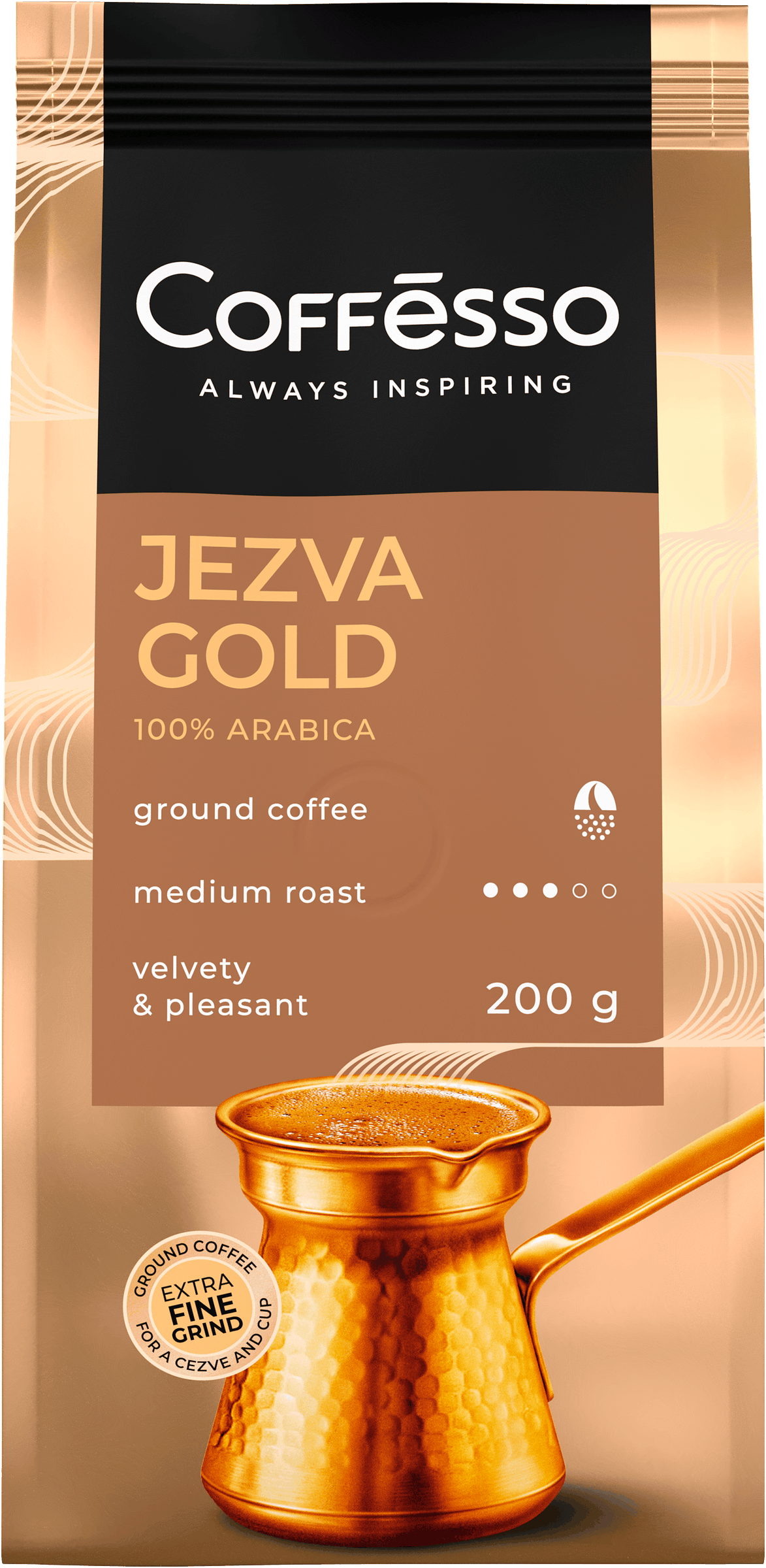 Изображение товара Кофе молотый COFFESSO Jezva Gold 100% Arabica 200г для турки и чашки Изображение товара Кофе молотый COFFESSO Jezva Gold 100% Arabica 200г для турки и чашки