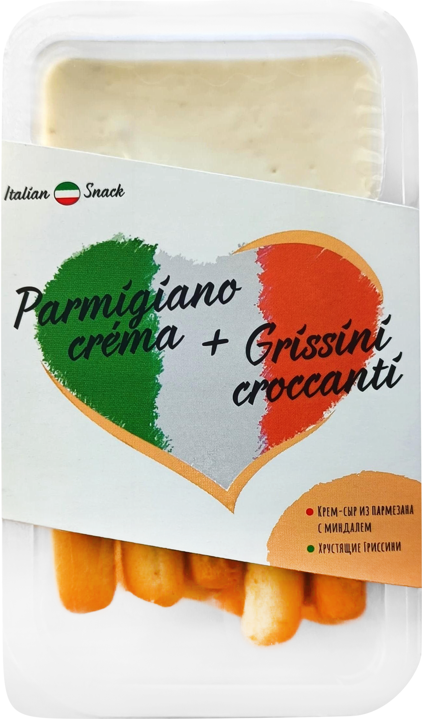 Изображение товара Крем-сыр ITALIAN SNACK Пармезан с миндалем и хлебными палочками 50г