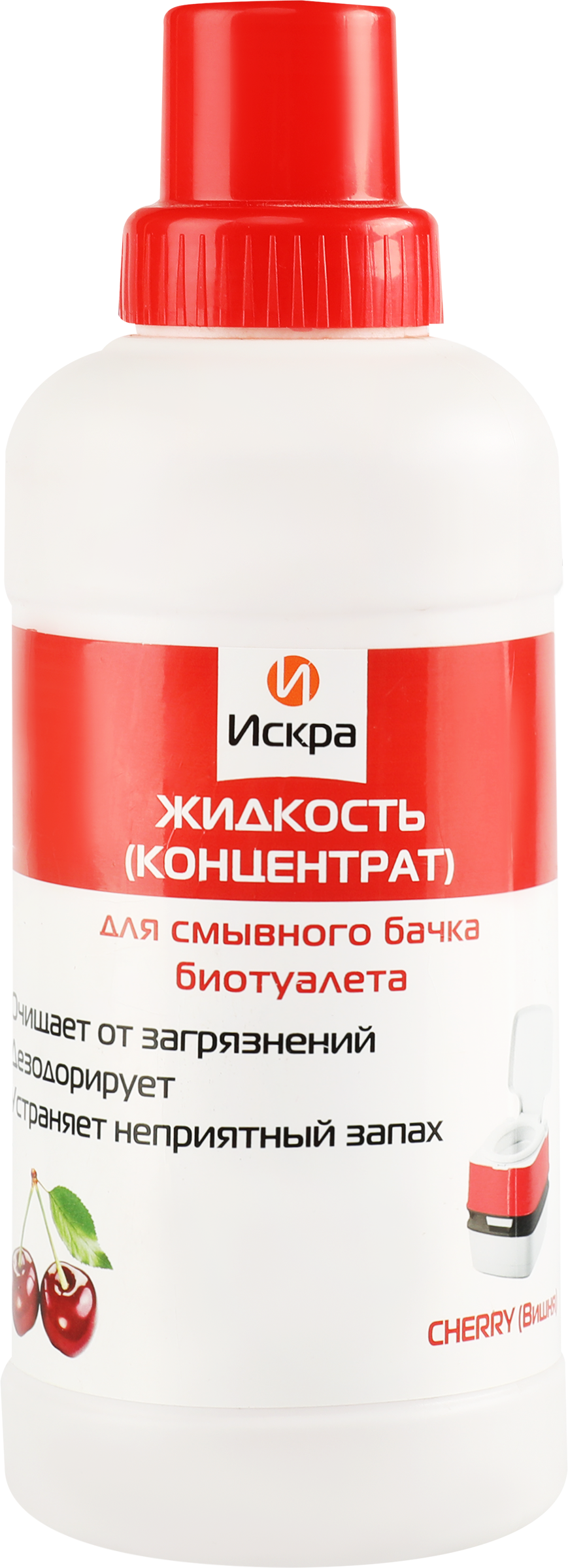 Изображение товара Жидкость-концентрат для смывного бачка биотуалета ИСКРА Cherry, Арт. ИСБ-500, 500мл Изображение товара Жидкость-концентрат для смывного бачка биотуалета ИСКРА Cherry, Арт. ИСБ-500, 500мл