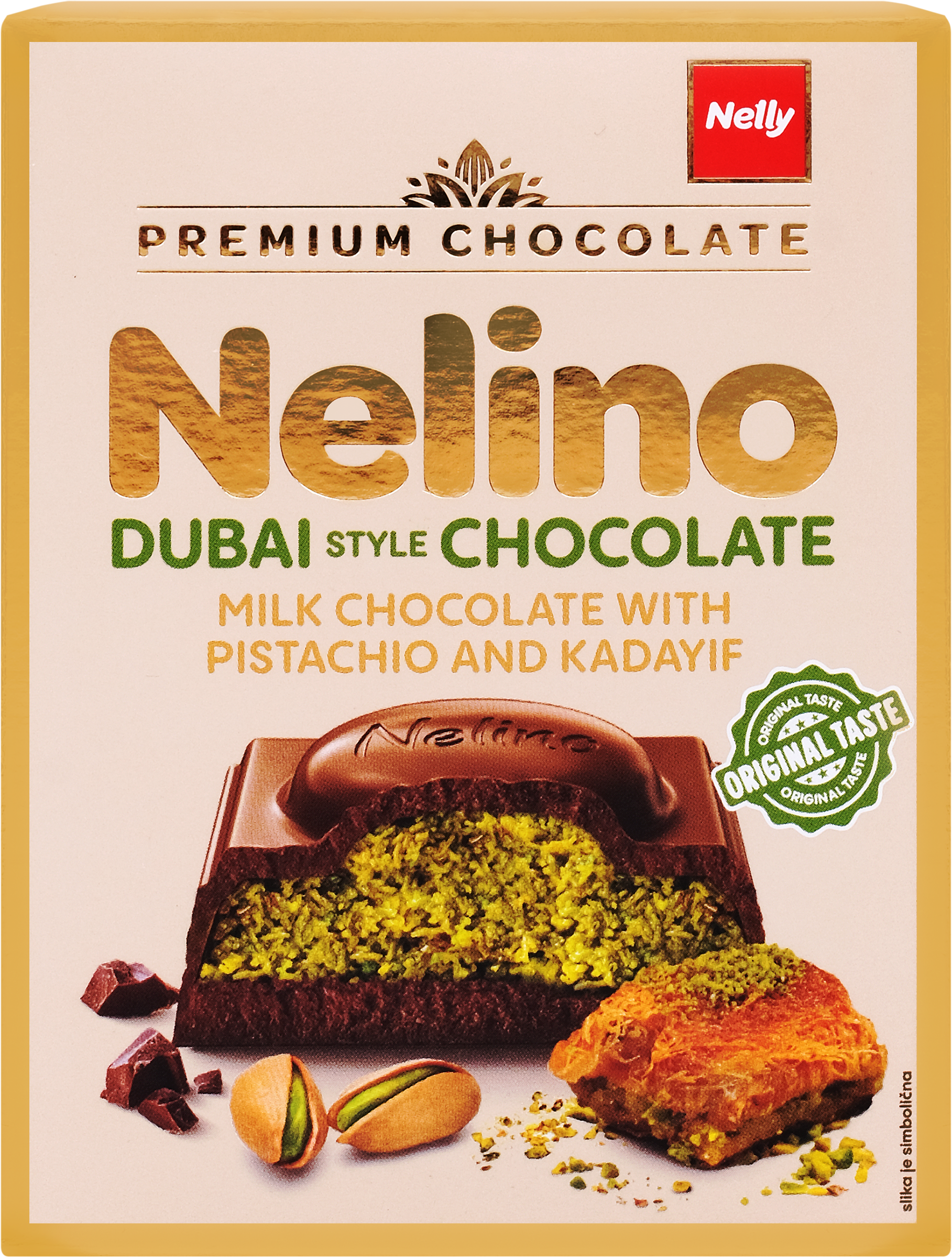 Изображение товара Шоколад молочный NELINO Dubai Chocolate с фисташковой начинкой и кадаифом, 62г