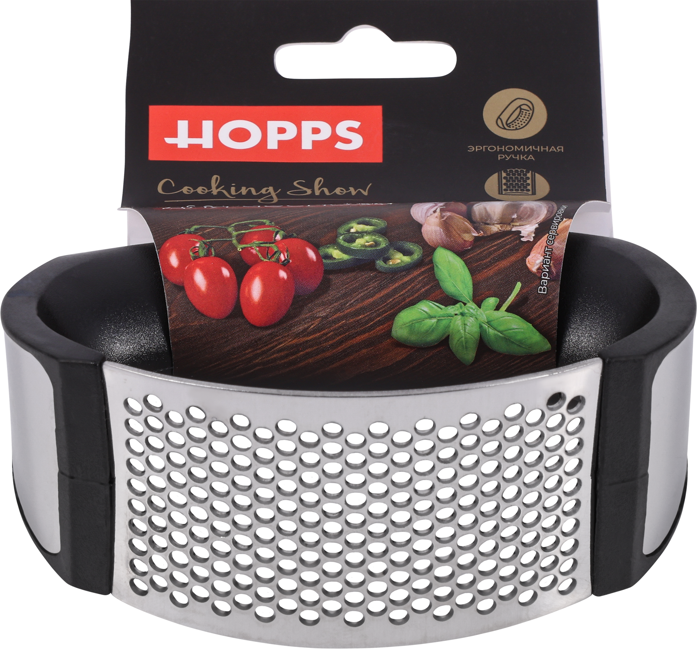 Изображение товара Пресс для чеснока HOPPS Cooking Show ручной, нержавеющая сталь, полипропилен, Арт. GPP-1 Изображение товара Пресс для чеснока HOPPS Cooking Show ручной, нержавеющая сталь, полипропилен, Арт. GPP-1