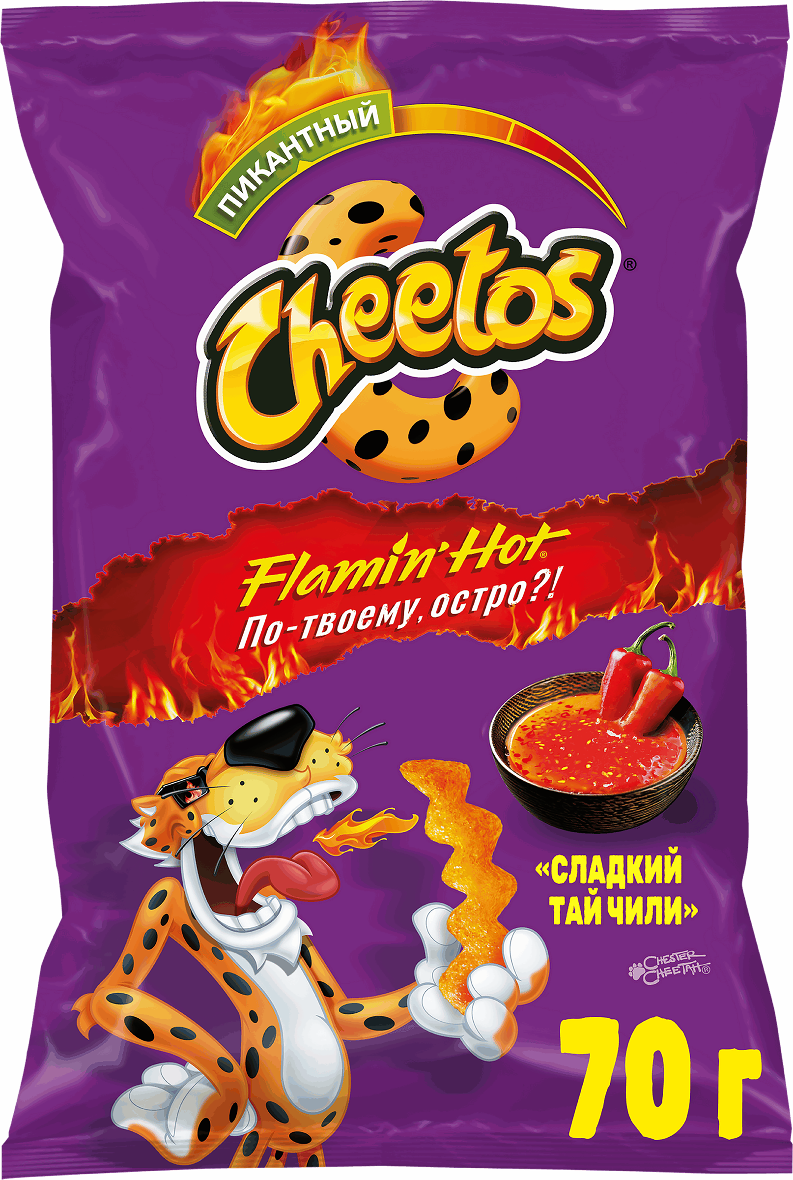 Изображение товара Кукурузные снеки CHEETOS со вкусом сладкий Тай чили, 70г Изображение товара Кукурузные снеки CHEETOS со вкусом сладкий Тай чили, 70г