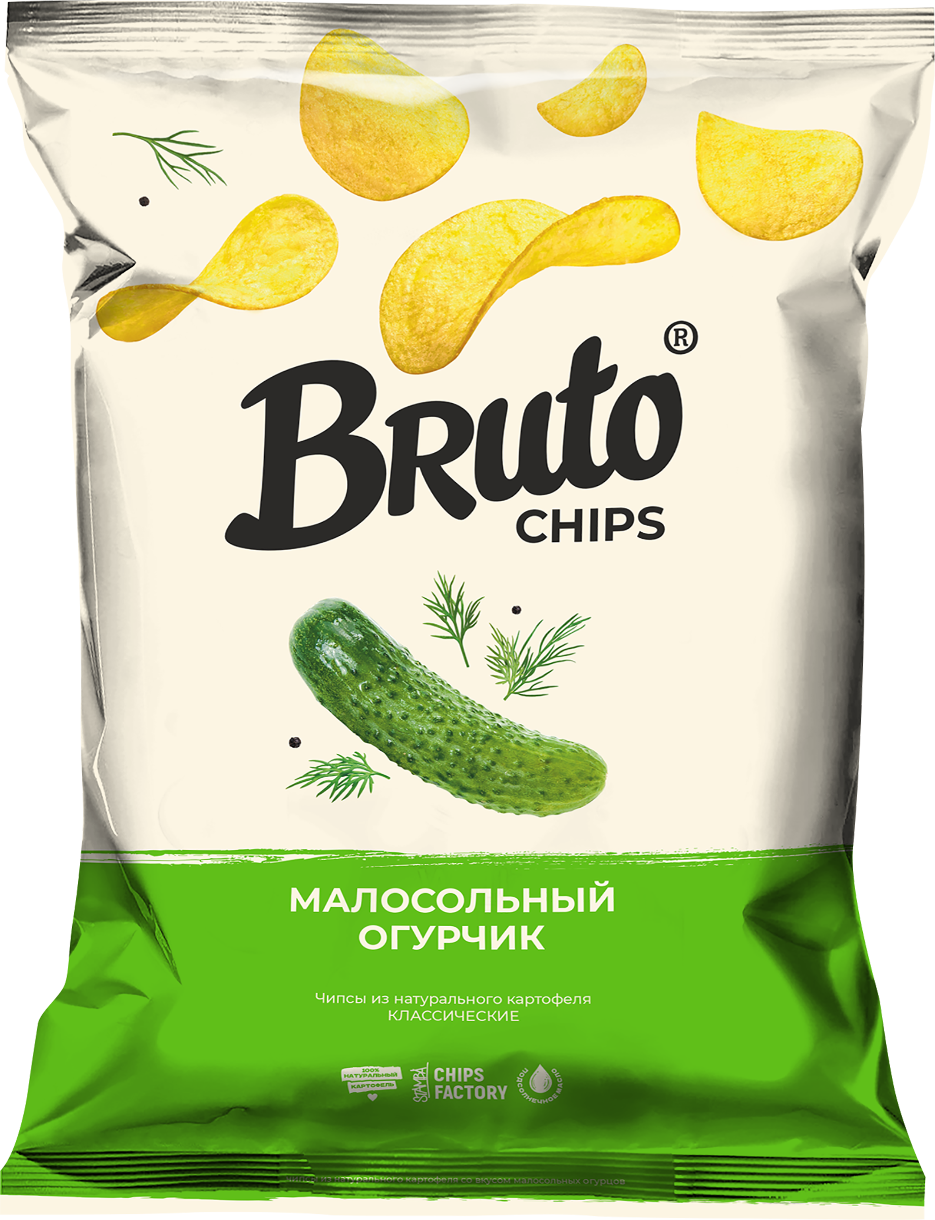 Изображение товара Картофельные чипсы BRUTO Малосольный огурчик 120г хрустит и отлично сочетается с напитками Изображение товара Картофельные чипсы BRUTO Малосольный огурчик 120г хрустит и отлично сочетается с напитками