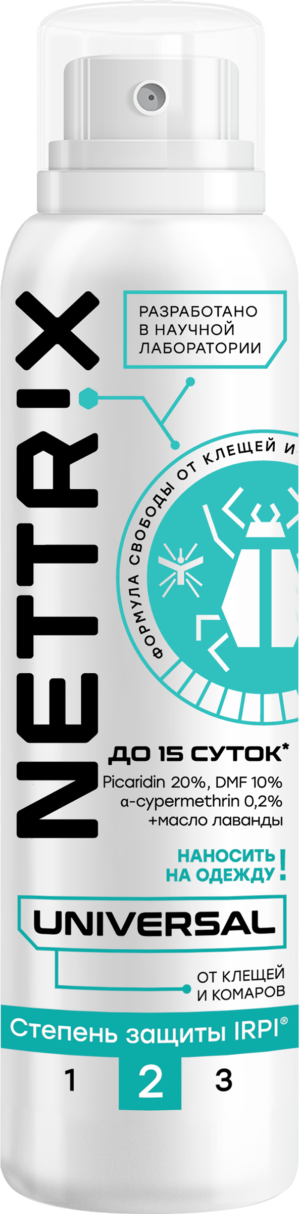 Изображение товара Аэрозоль NETTRIX Universal от клещей и комаров 150мл, защита 2IRPI