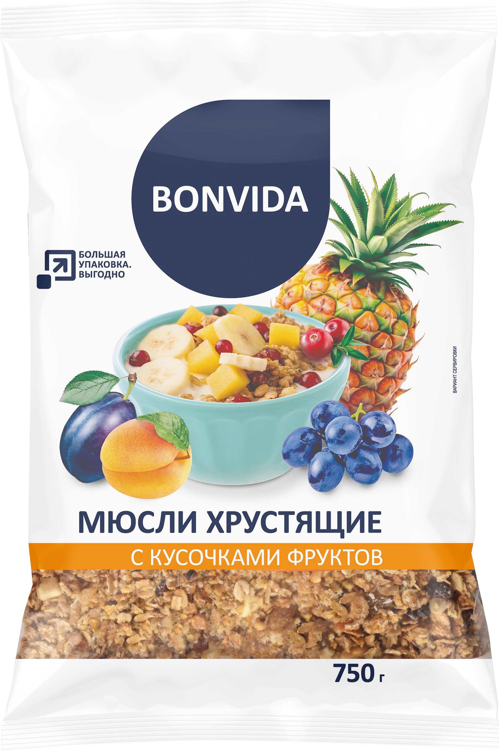 Изображение товара Мюсли хрустящие BONVIDA с кусочками фруктов 750г питательный завтрак Изображение товара Мюсли хрустящие BONVIDA с кусочками фруктов 750г питательный завтрак