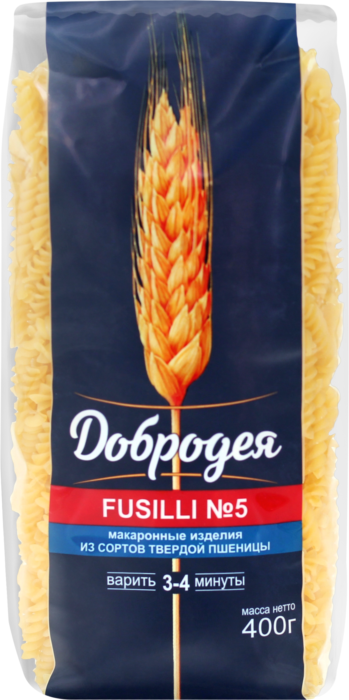 Изображение товара Макароны Fusilli ДОБРОДЕЯ Высший сорт 400 г, закрученные спиральки