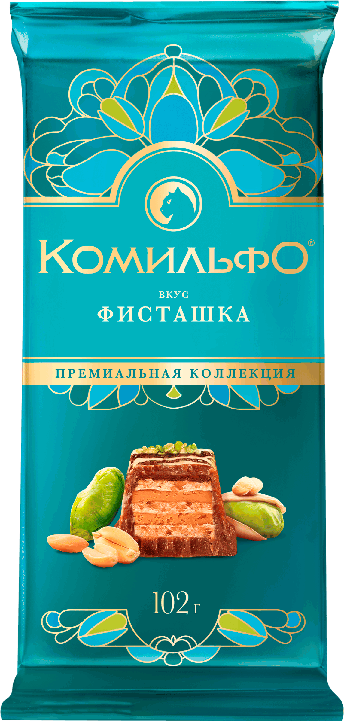 Изображение товара Шоколад молочный и белый КОМИЛЬФО Фисташка, 102г