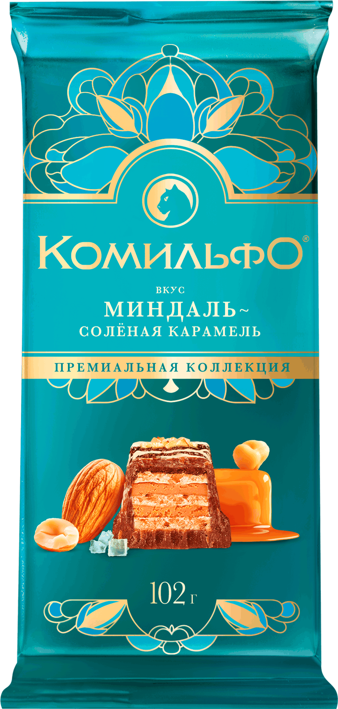 Изображение товара Шоколад молочный и белый КОМИЛЬФО Миндаль 102г изысканный десерт со вкусом с орехами