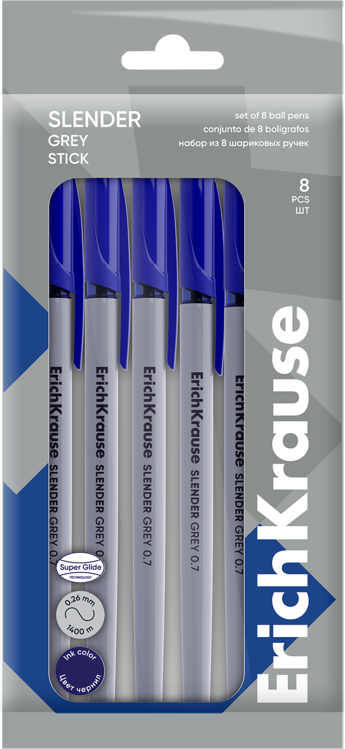 Изображение товара Набор шариковых ручек ERICHKRAUSE Slender Stick Grey 0.7, синий, 8шт Изображение товара Набор шариковых ручек ERICHKRAUSE Slender Stick Grey 0.7, синий, 8шт