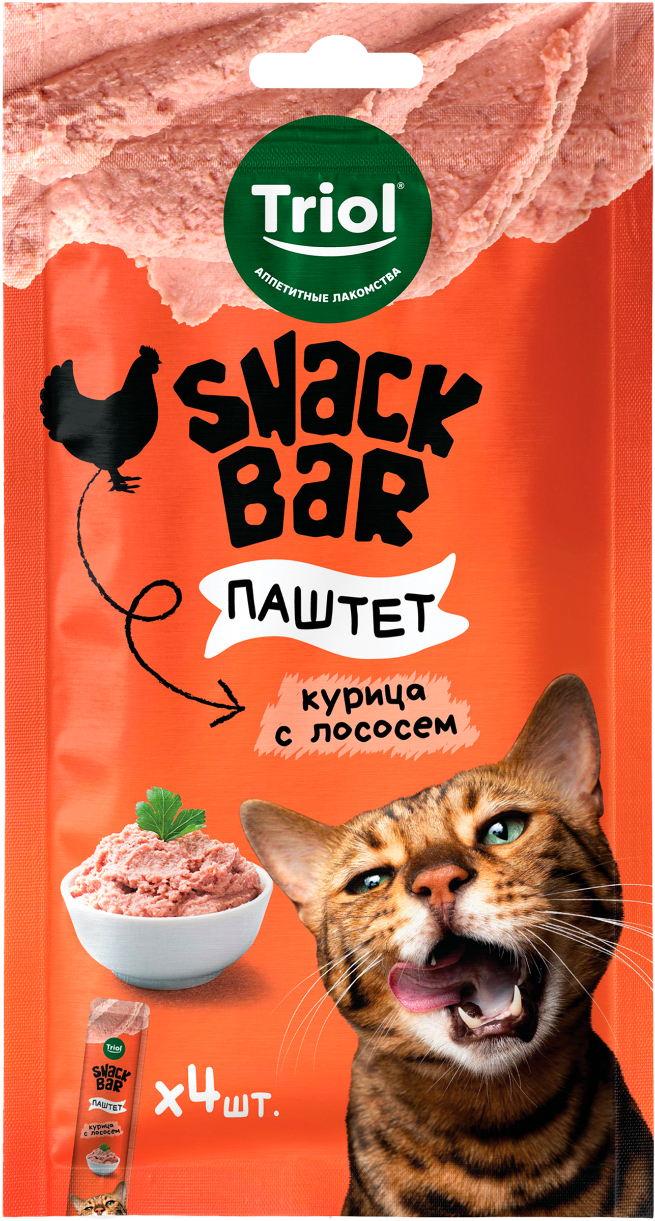 Изображение товара Лакомство для кошек TRIOL Паштет из курицы с лососем, 40г