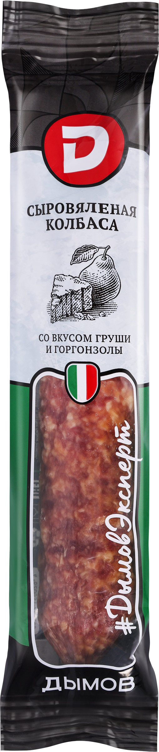 Изображение товара Копченая и сыровяленая колбаса ДЫМОВ со вкусом груши и горгонзолы 200г