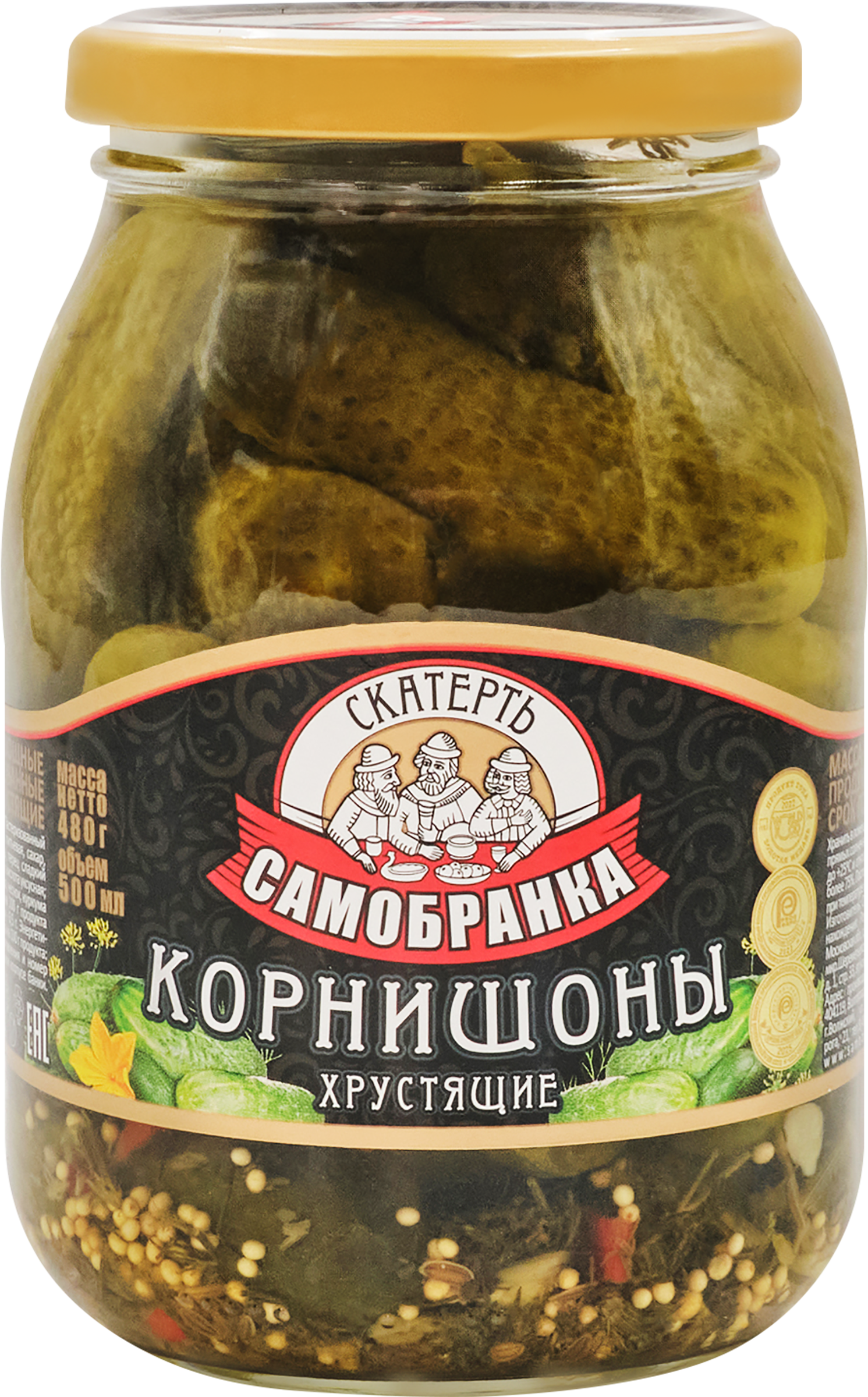 Изображение товара Корнишоны маринованные СКАТЕРТЬ-САМОБРАНКА Хрустящие, 500мл Изображение товара Корнишоны маринованные СКАТЕРТЬ-САМОБРАНКА Хрустящие, 500мл