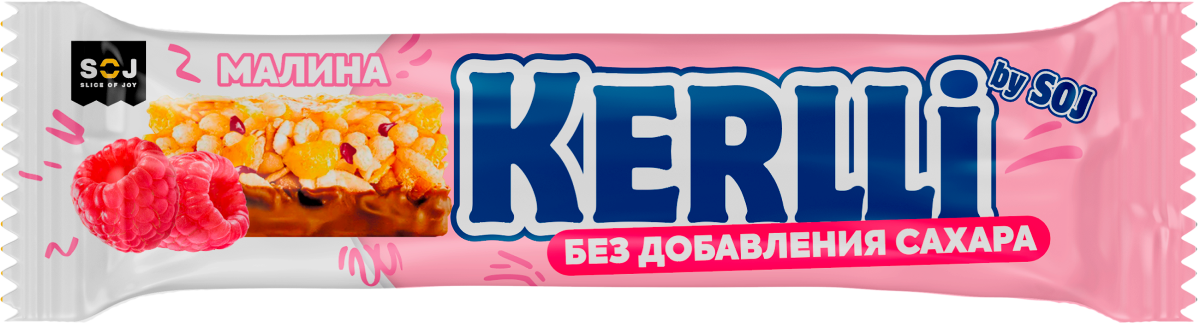 Изображение товара Батончик злаковый KERLLI с малиной, глазированный без сахара, 45г Изображение товара Батончик злаковый KERLLI с малиной, глазированный без сахара, 45г