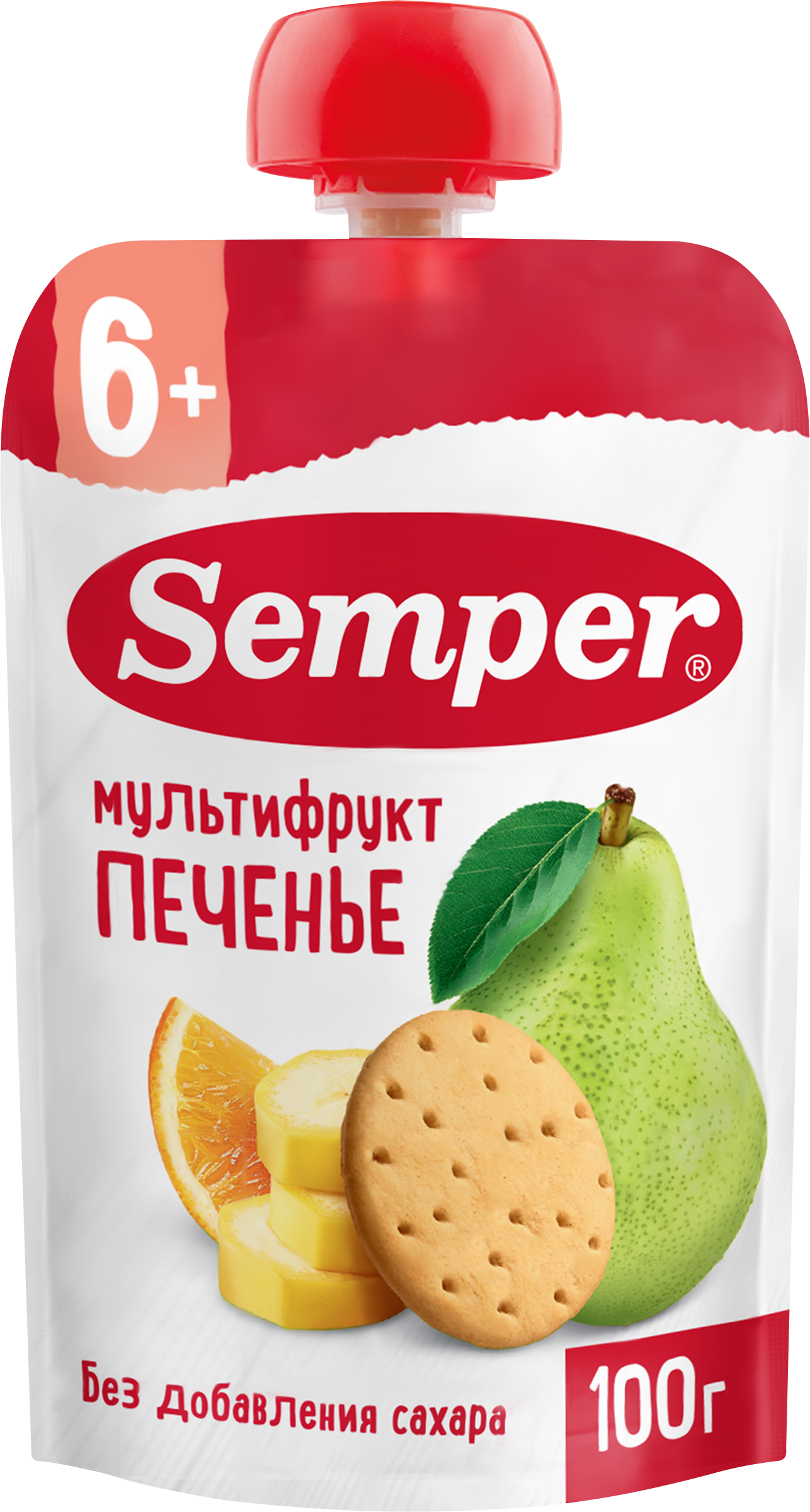 Изображение товара Детское фруктовое пюре SEMPER Мультифруктовое с печеньем 100г с 6 месяцев