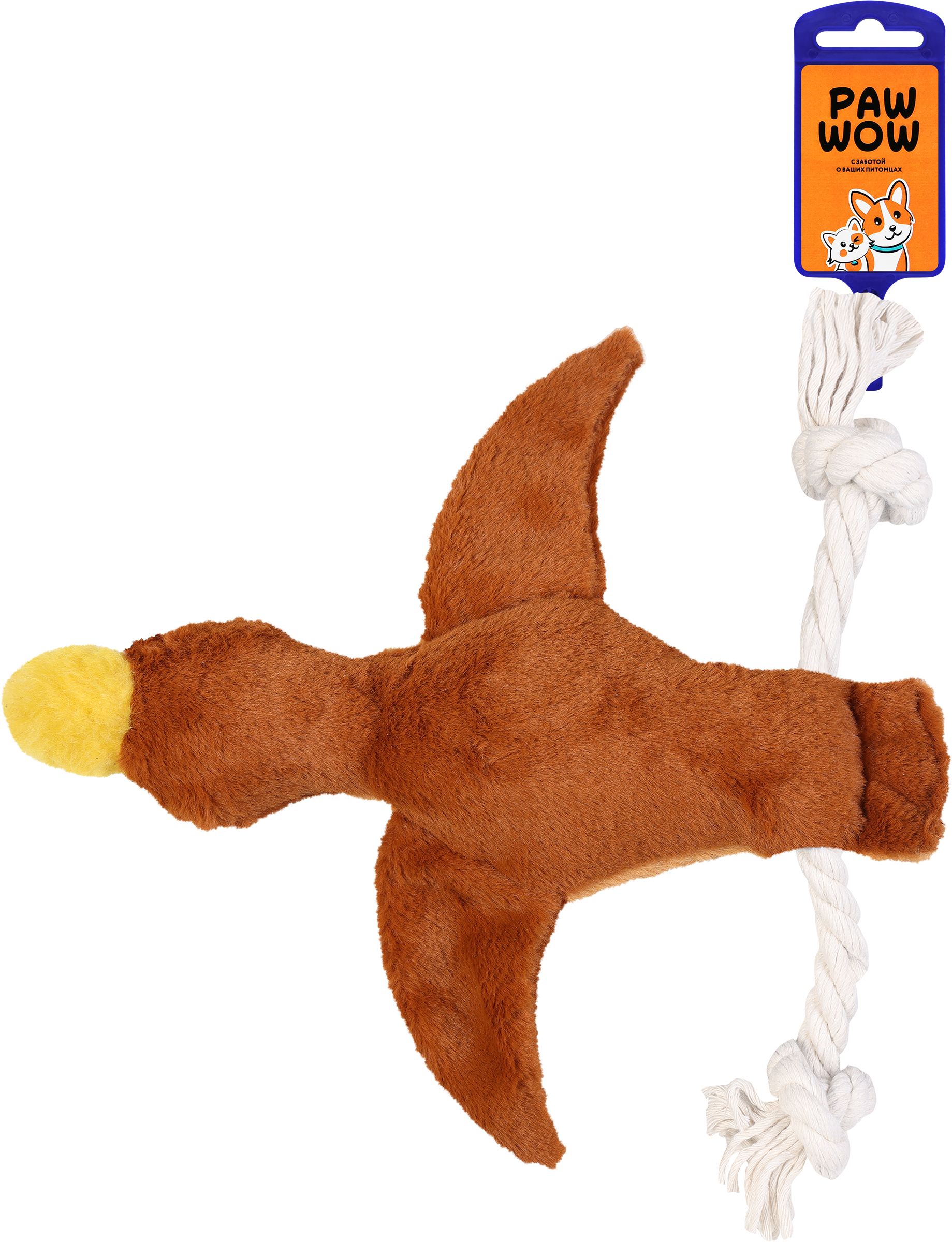 Изображение товара Игрушка для собак PAW WOW Утка меховая с хлопковым канатом