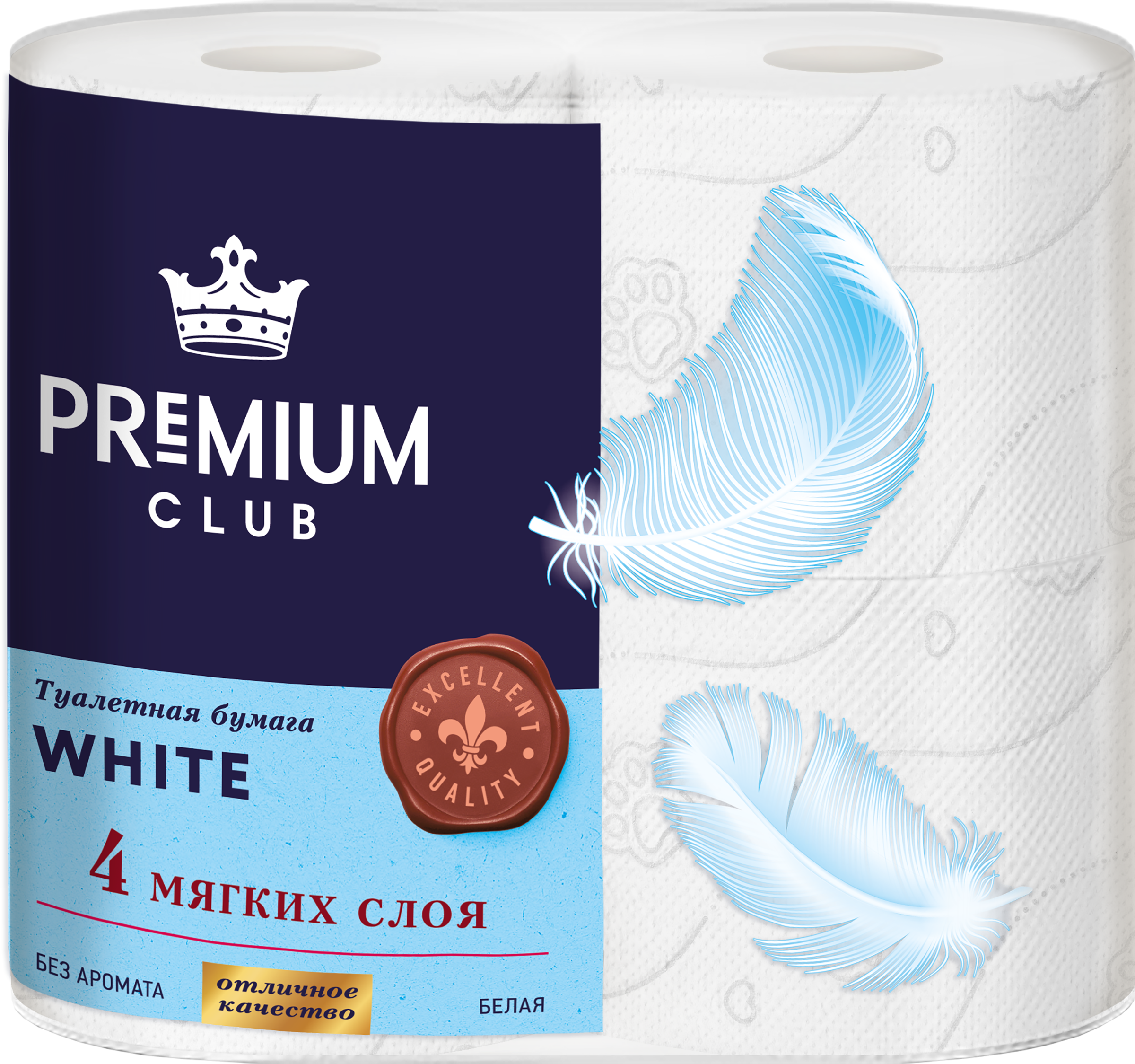Изображение товара Бумага туалетная PREMIUM CLUB белая 4-слоя 4 шт - мягкая и прочная, для дома и офиса