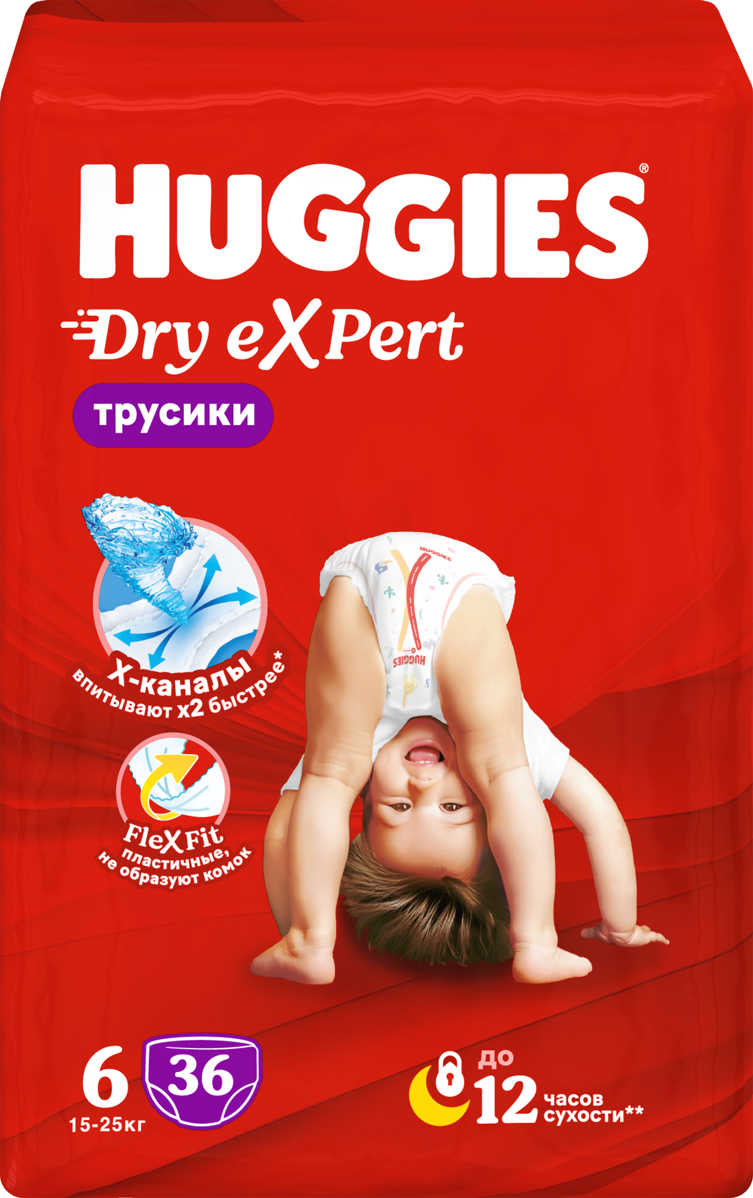 Изображение товара Подгузники-трусики HUGGIES Драй Эксперт Мега 6 15-25кг 36шт непромокаемые