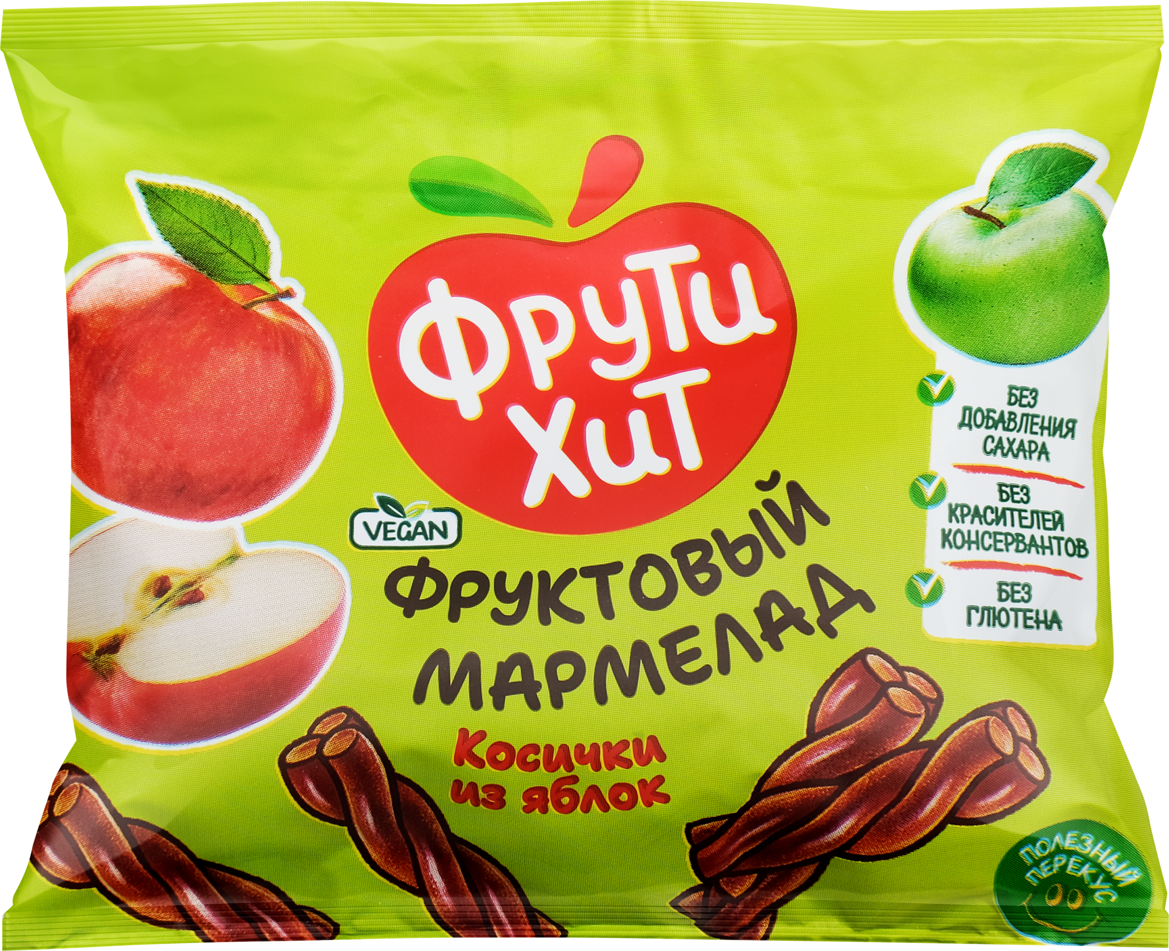 Изображение товара Мармелад жевательный ФРУТИХИТ Косички из яблок без сахара 45г натуральный продукт