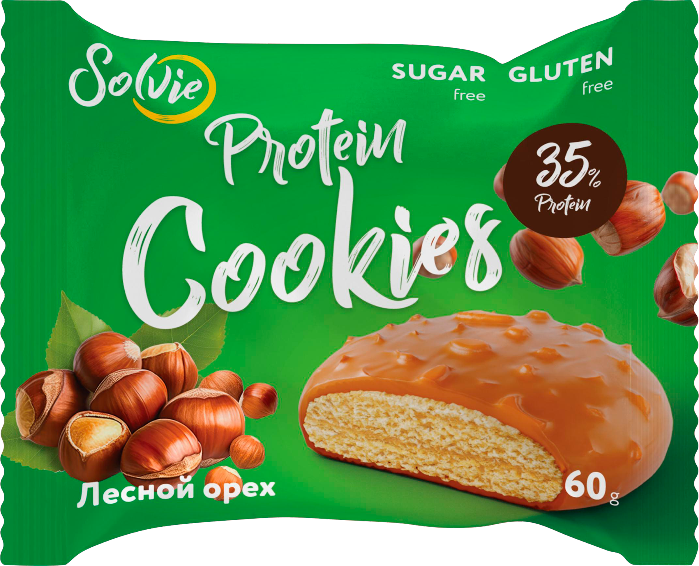Изображение товара Печенье протеиновое SOLVIE Лесной орех 35 белка без сахара 60г Изображение товара Печенье протеиновое SOLVIE Лесной орех 35 белка без сахара 60г