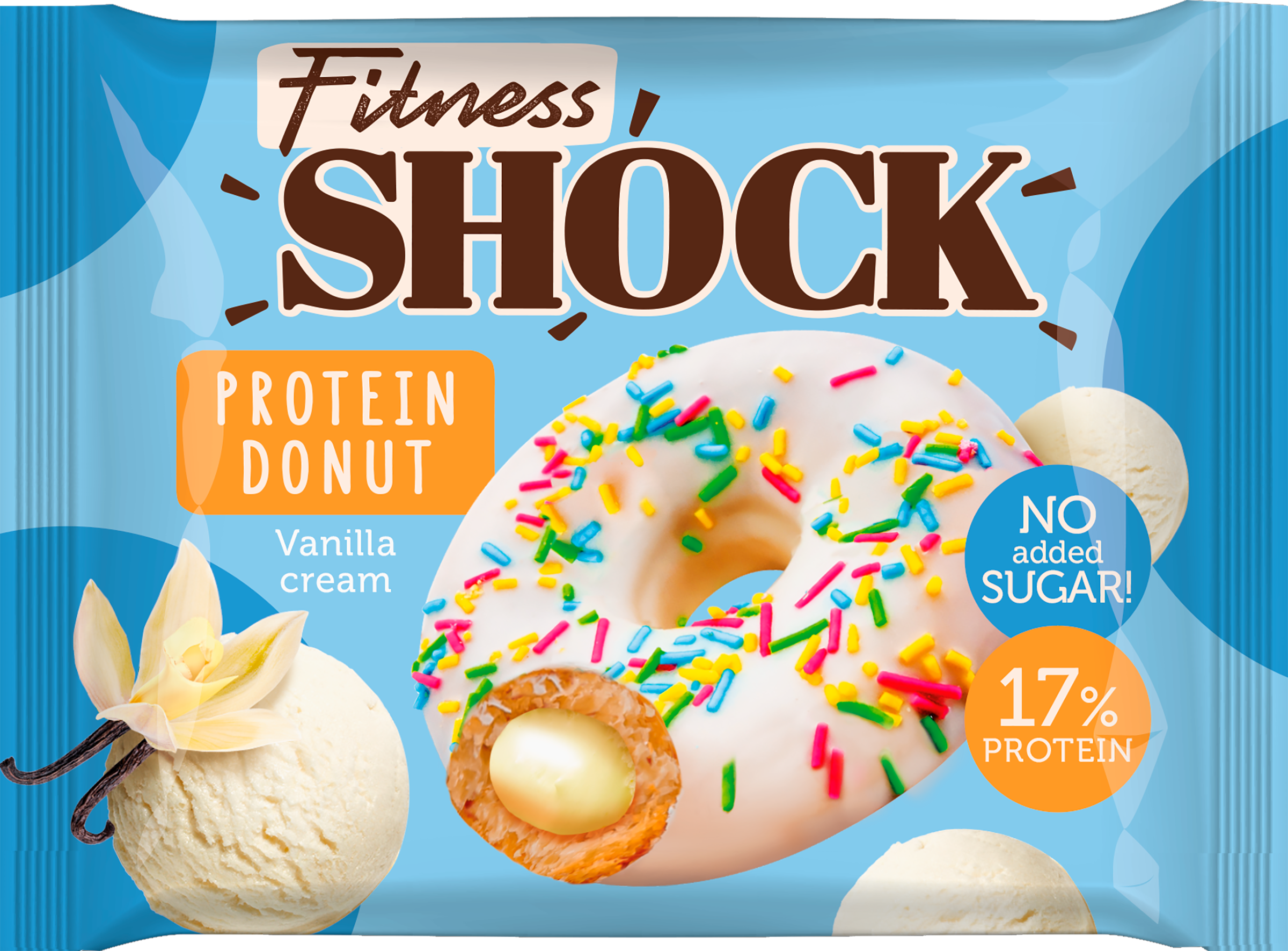 Изображение товара Донат протеиновый FITNESSHOCK с ванильной начинкой, глазированный, 70г