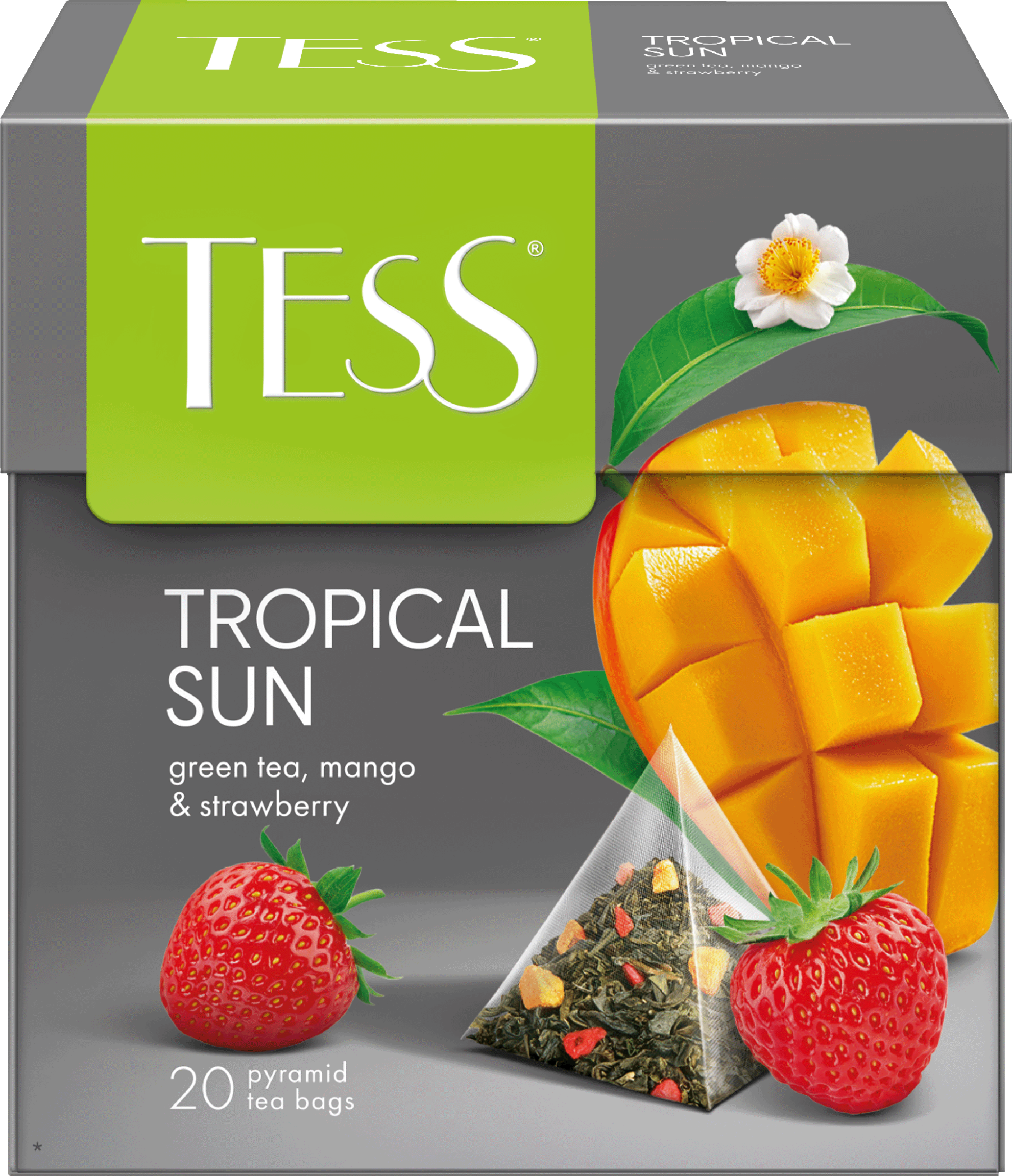 Изображение товара Чай зеленый TESS Tropical Sun с ароматом манго и клубники, 20 пирамидок Изображение товара Чай зеленый TESS Tropical Sun с ароматом манго и клубники, 20 пирамидок