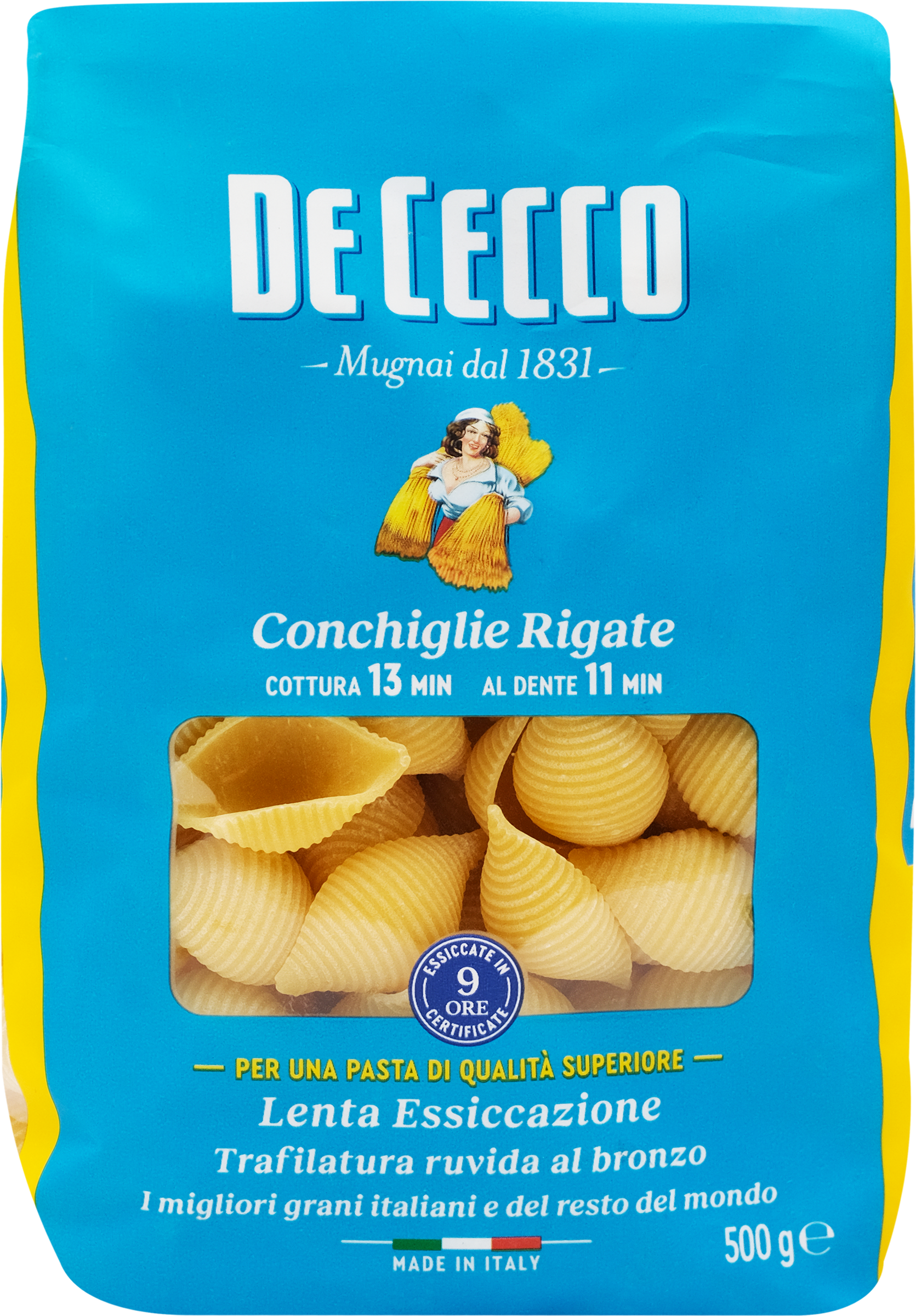 Изображение товара Макароны DE CECCO Conchiglie rigate №50 из твердых сортов пшеницы 500г Италия Изображение товара Макароны DE CECCO Conchiglie rigate №50 из твердых сортов пшеницы 500г Италия