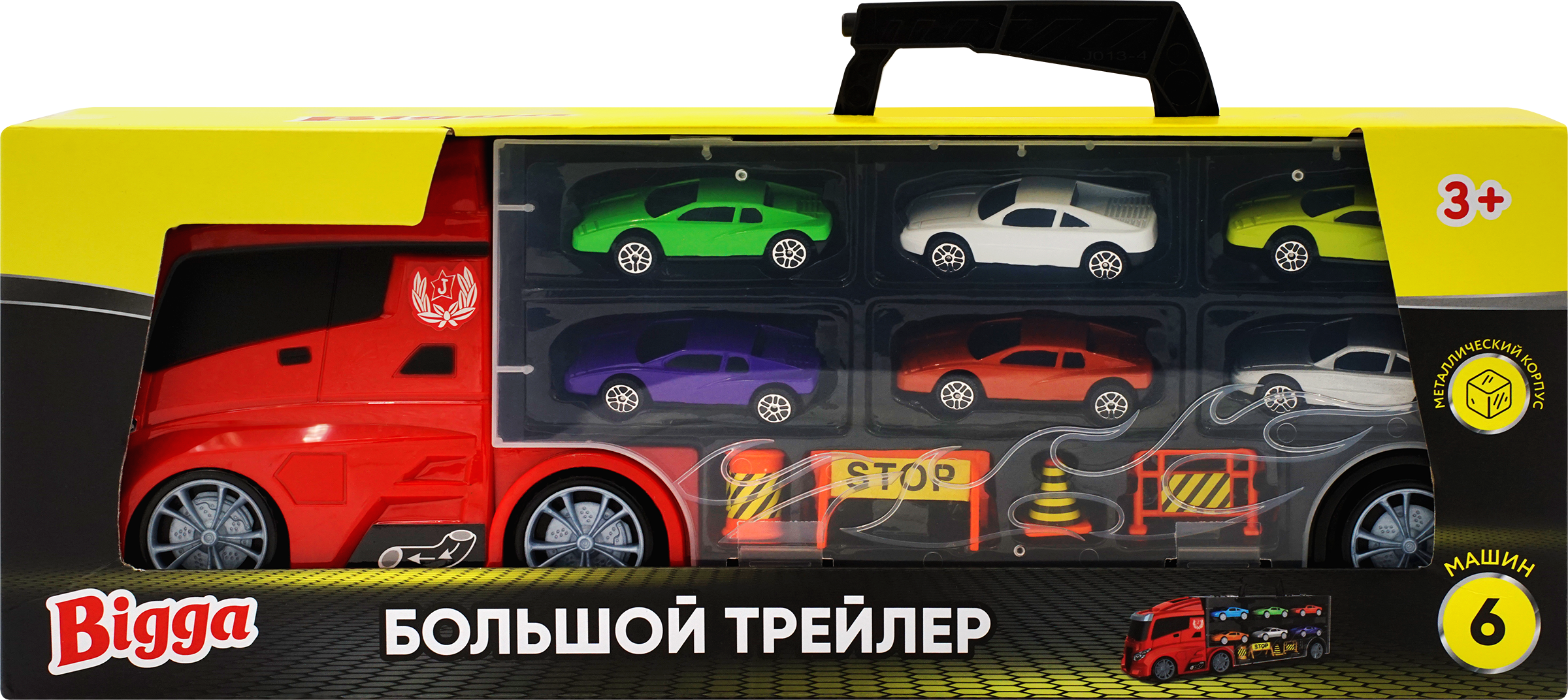 Изображение товара Игровой набор BIGGA Большой трейлер с машинками и дорожными ограждениями Изображение товара Игровой набор BIGGA Большой трейлер с машинками и дорожными ограждениями