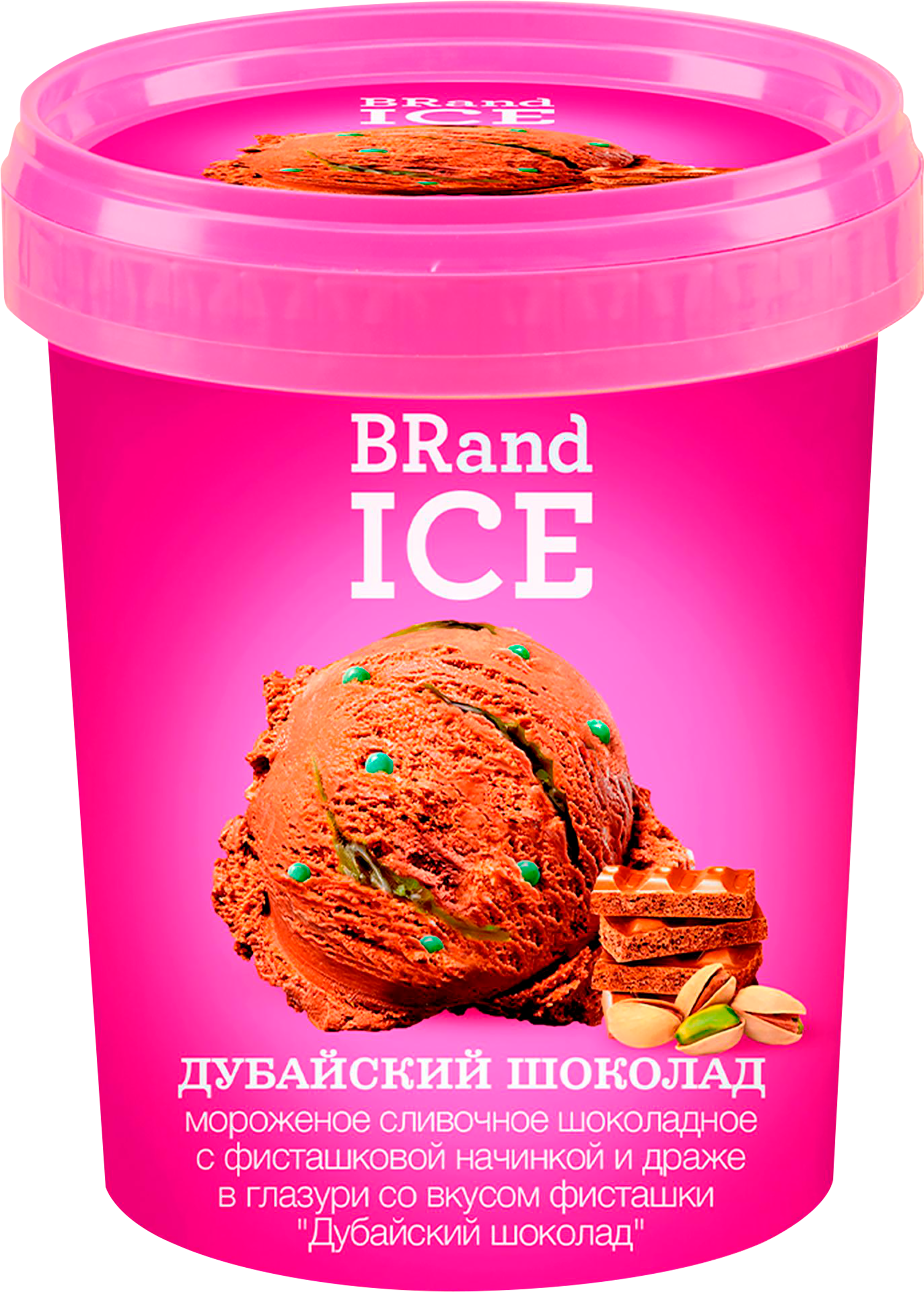 Изображение товара Мороженое BRAND ICE Дубайский шоколад с фисташками в пластиковом стакане 250г