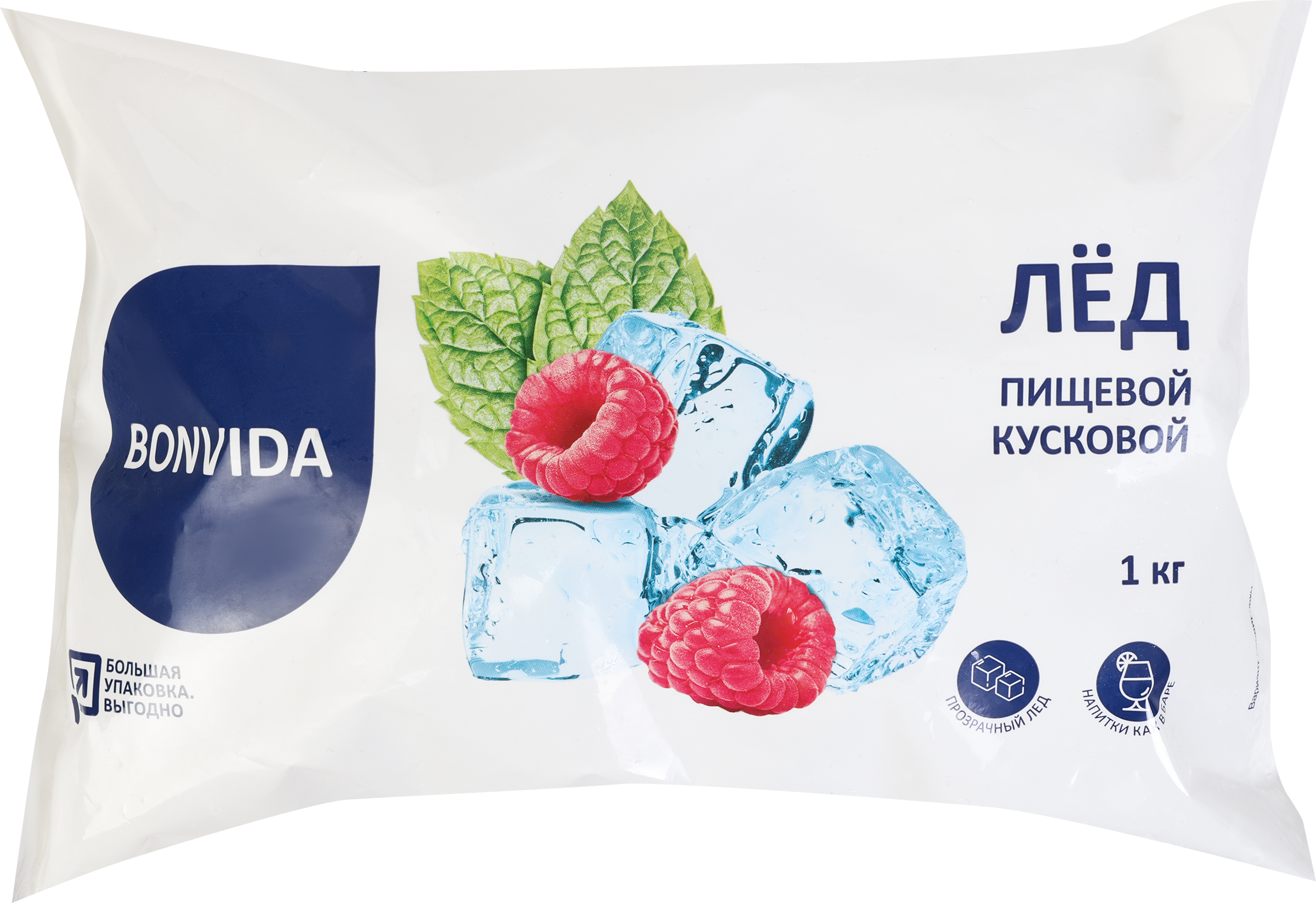 Изображение товара Лед пищевой BONVIDA кусковой 1 кг для охлаждения напитков и коктейлей