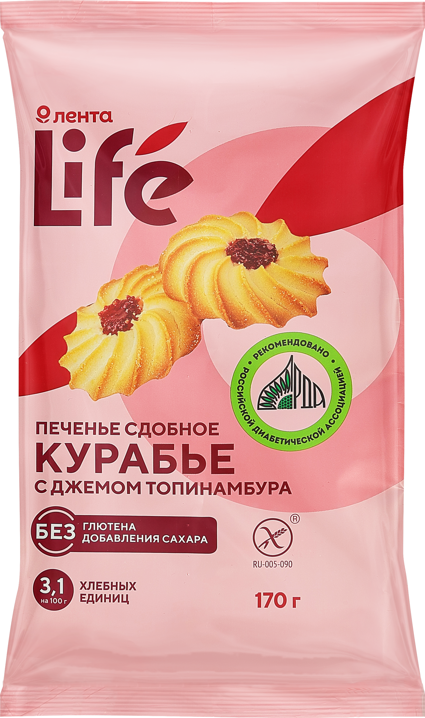 Изображение товара Печенье безглютеновое ЛЕНТА LIFE Курабье с джемом топинамбура 170г