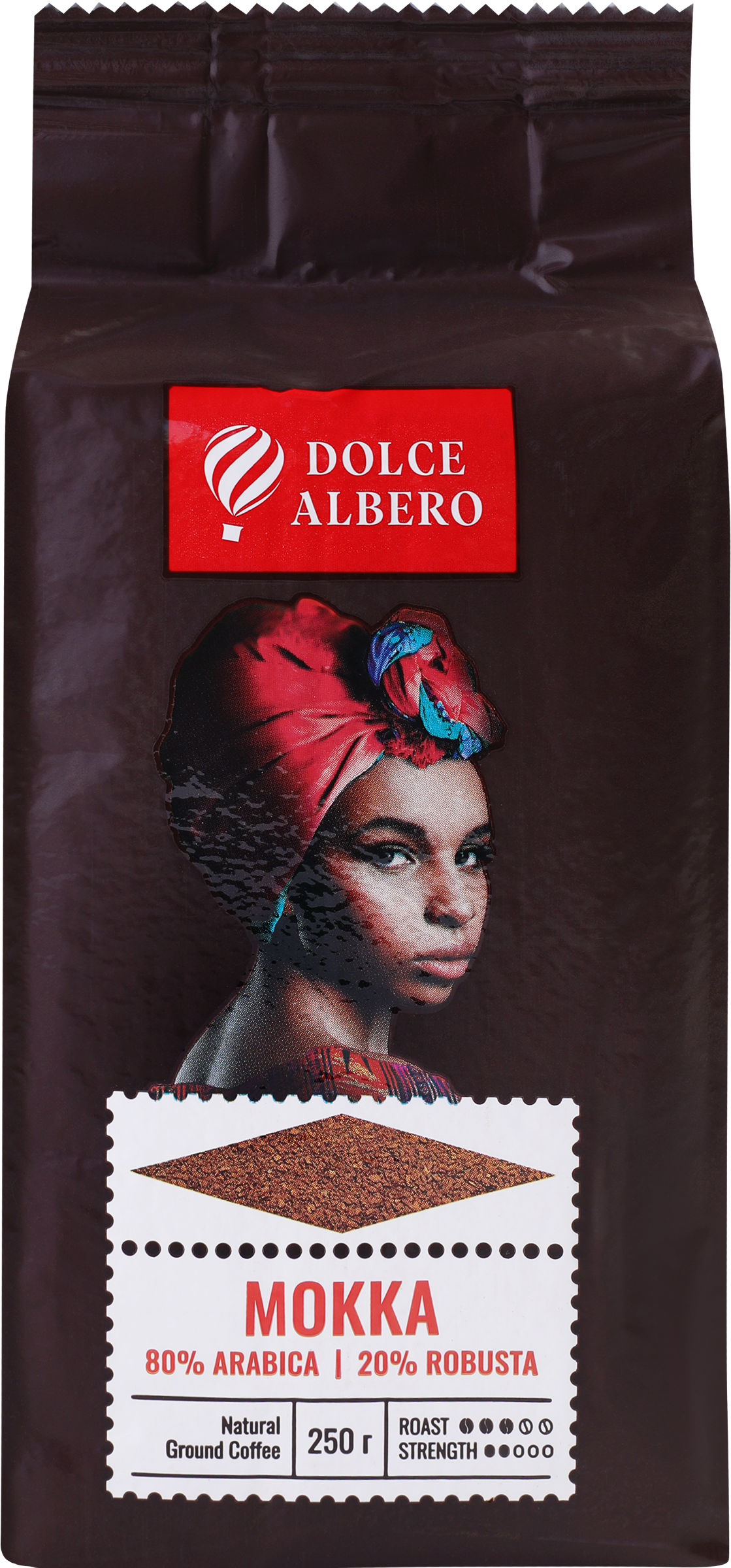 Изображение товара Кофе молотый DOLCE ALBERO Mokka 250г темной обжарки для кофемашин и турки Изображение товара Кофе молотый DOLCE ALBERO Mokka 250г темной обжарки для кофемашин и турки
