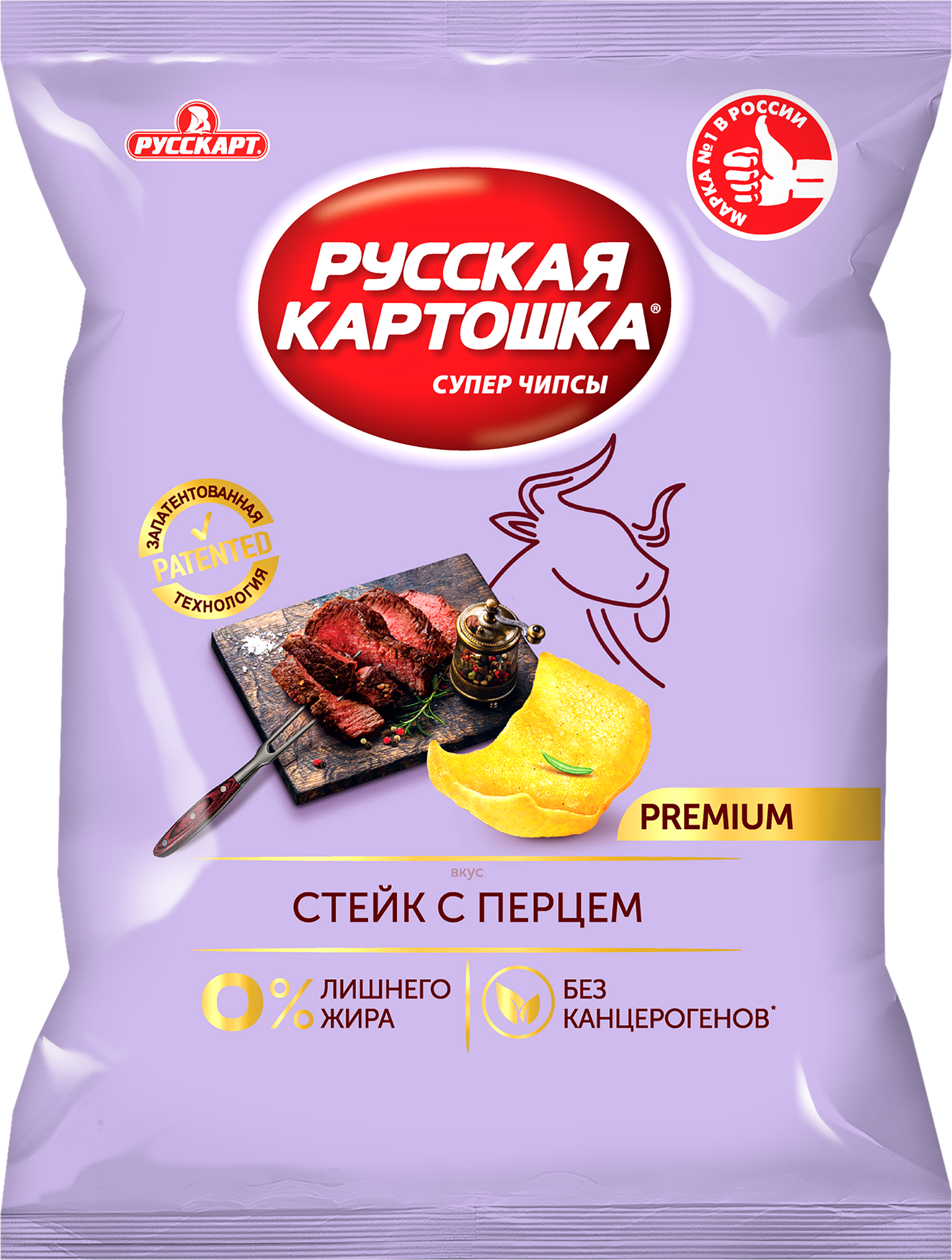 Изображение товара Картофельные чипсы РУССКАЯ КАРТОШКА со вкусом стейка и перца, 105 г