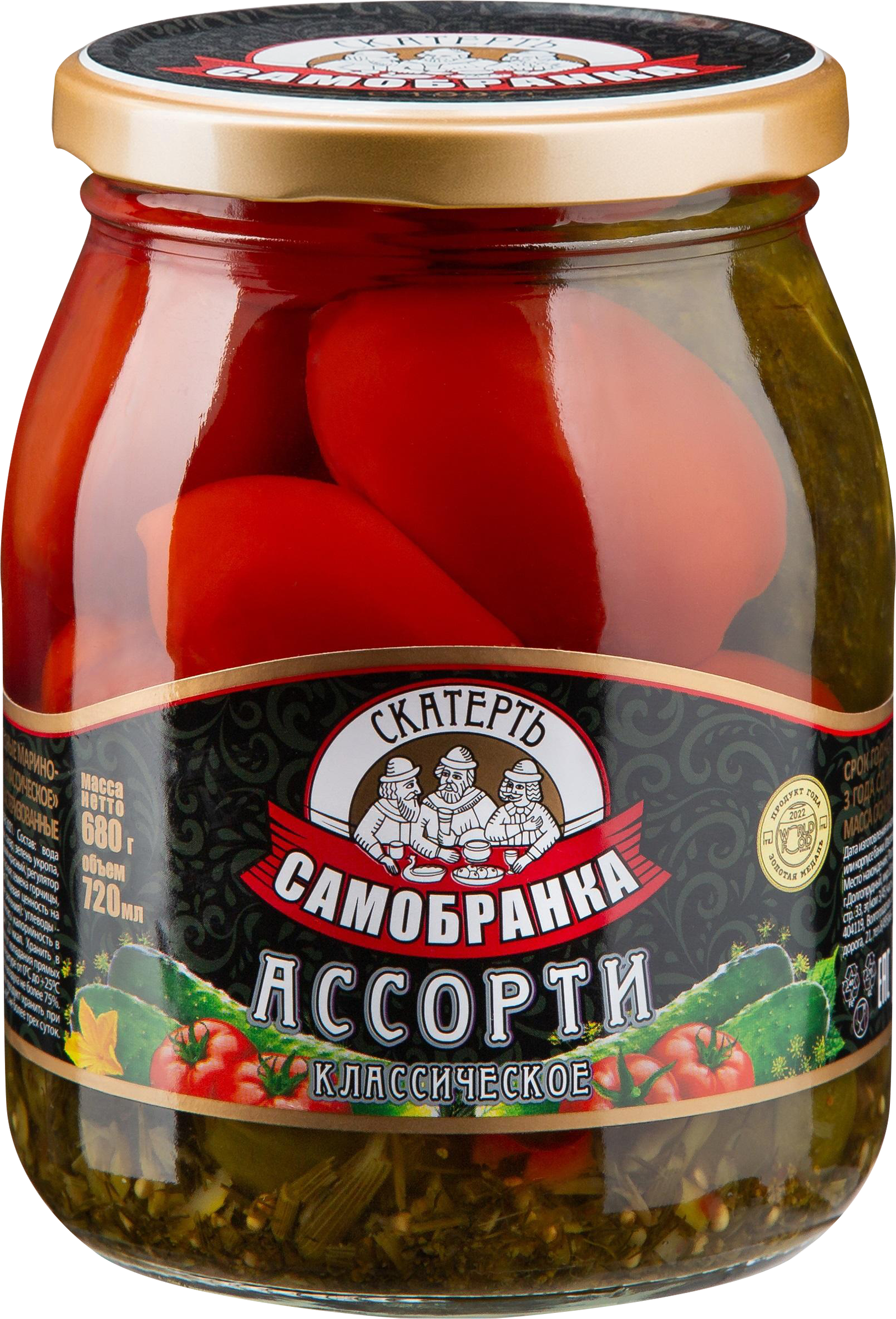 Изображение товара Ассорти маринованных овощей СКАТЕРТЬ-САМОБРАНКА, Томаты и огурцы, 720мл Изображение товара Ассорти маринованных овощей СКАТЕРТЬ-САМОБРАНКА, Томаты и огурцы, 720мл