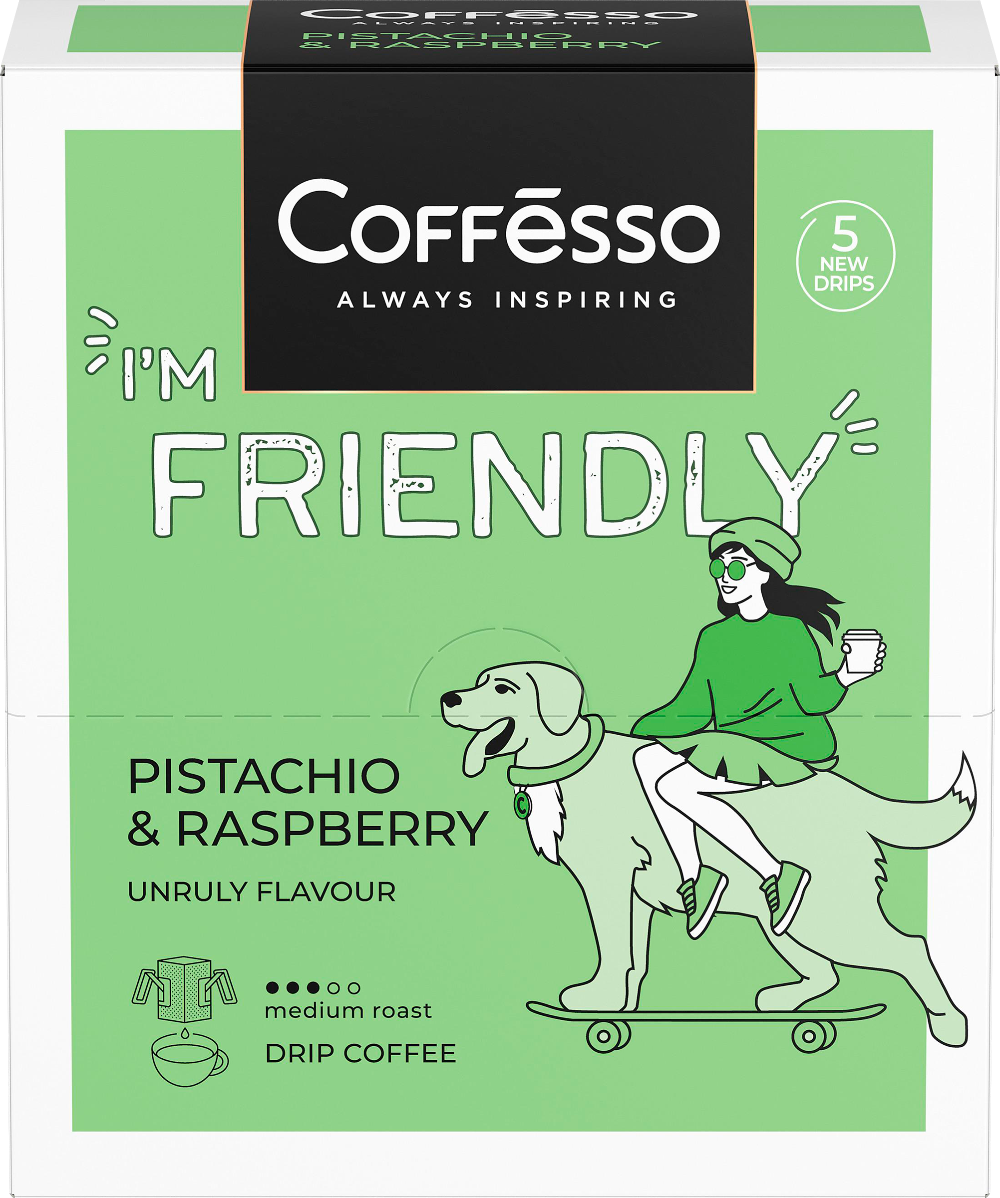 Изображение товара Кофе молотый COFFESSO Friendly с ароматом фисташки и малины 5 дрип-пакетов Изображение товара Кофе молотый COFFESSO Friendly с ароматом фисташки и малины 5 дрип-пакетов