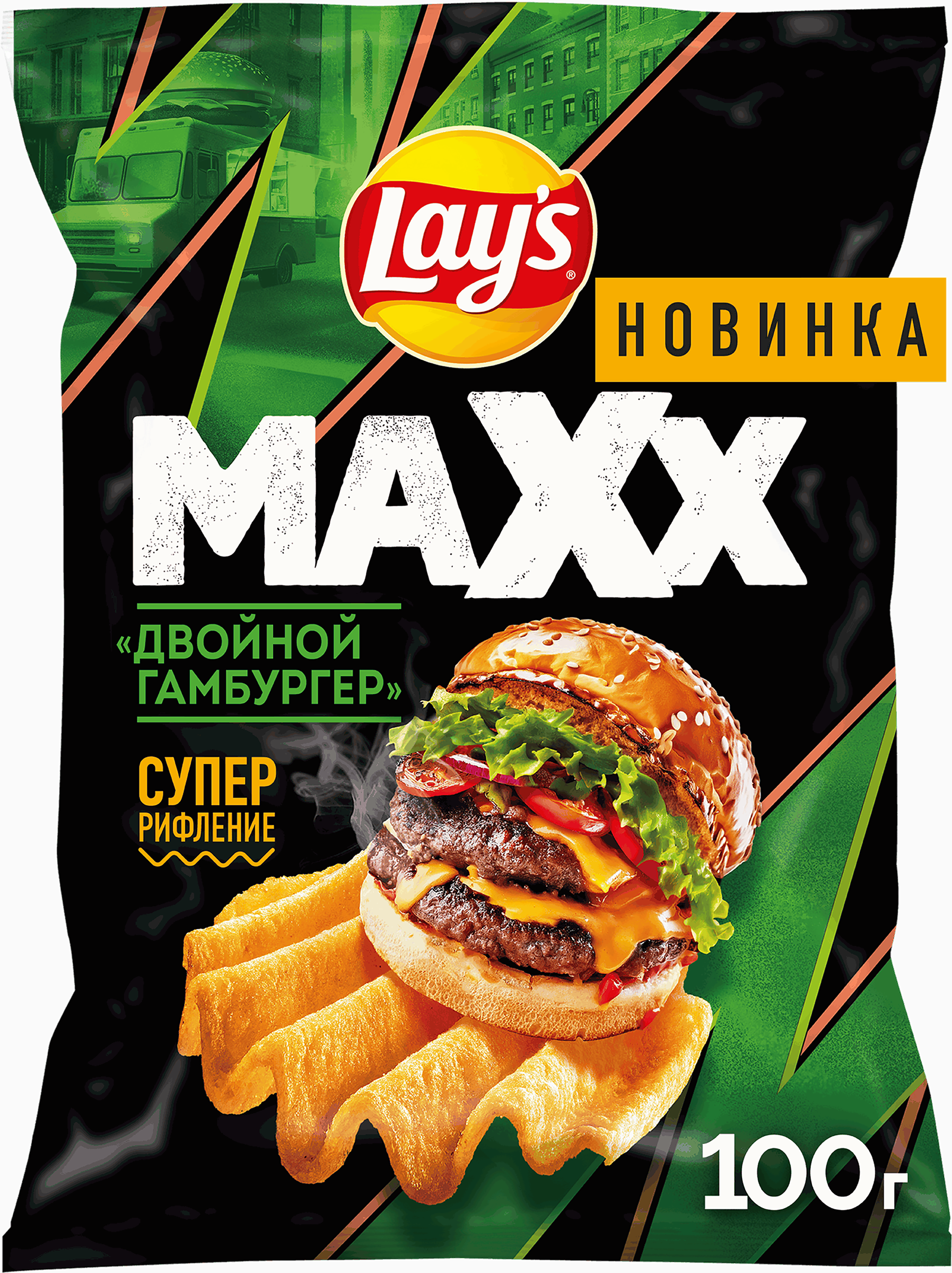 Изображение товара Чипсы LAY'S Махх Двойной гамбургер с насыщенным вкусом 100г
