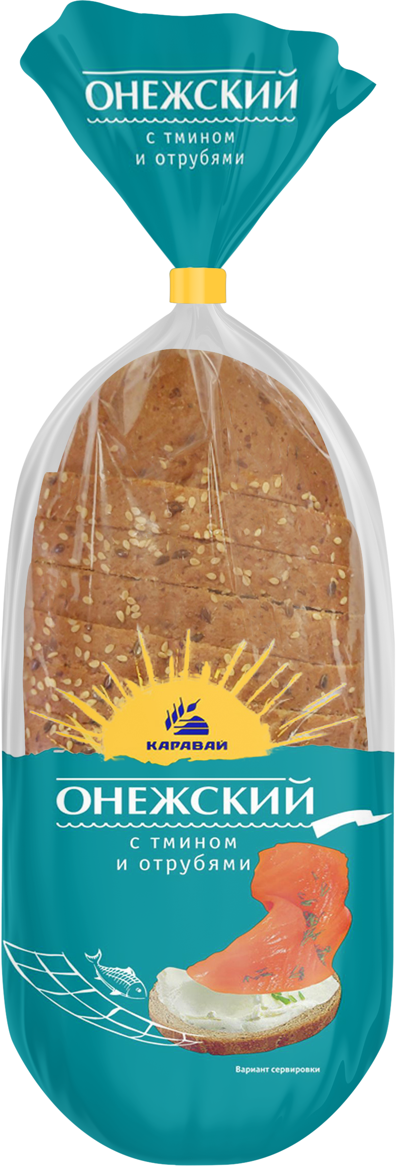Изображение товара Хлеб КАРАВАЙ Онежский с тмином и отрубями, в нарезке, 250г