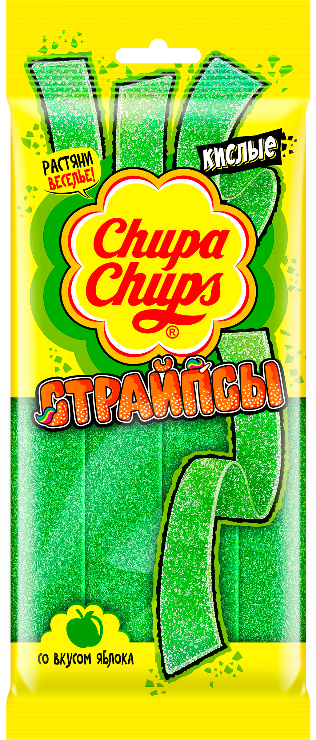 Изображение товара Мармелад экструдированный CHUPA CHUPS Страйпсы со вкусом зеленого яблока, 120г Изображение товара Мармелад экструдированный CHUPA CHUPS Страйпсы со вкусом зеленого яблока, 120г