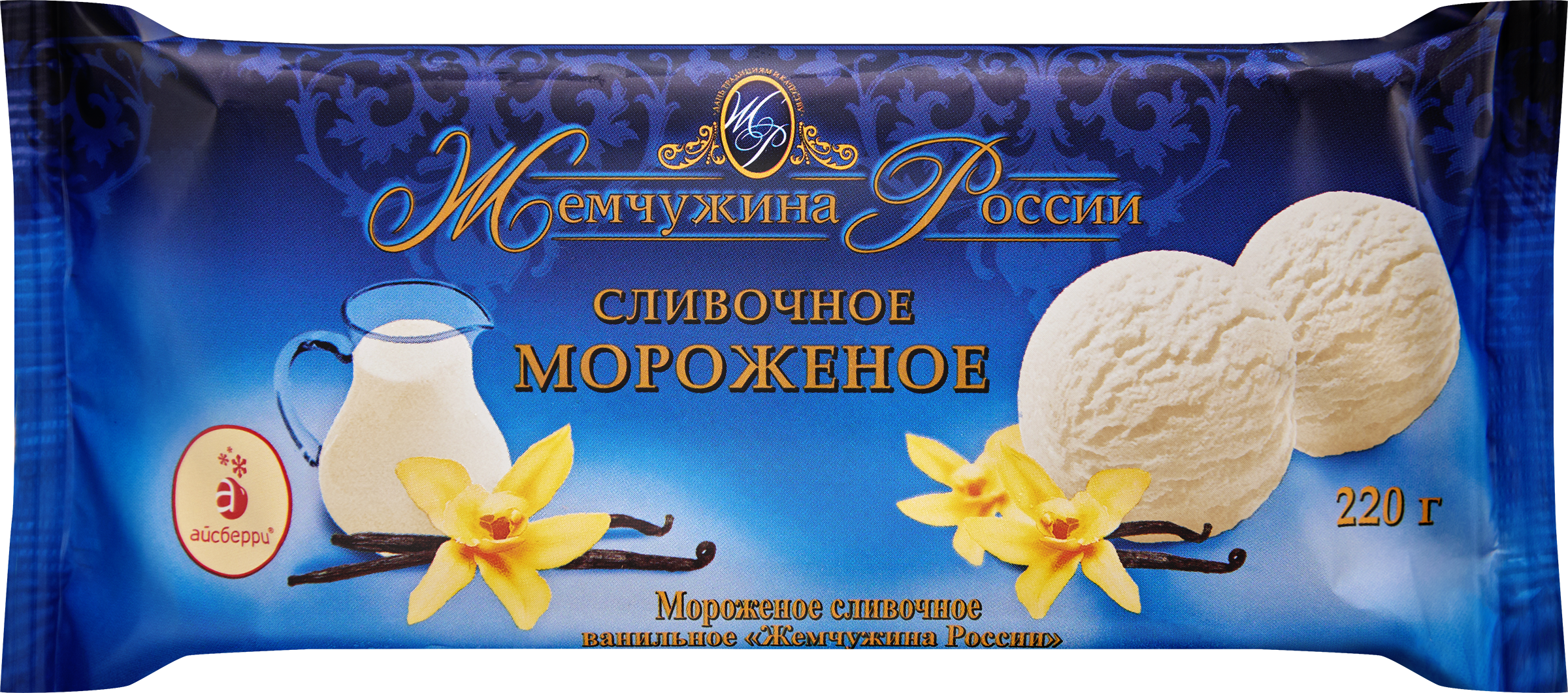 Изображение товара Мороженое ЖЕМЧУЖИНА РОССИИ Сливочное ванильное 10%, без змж, брикет, 220г