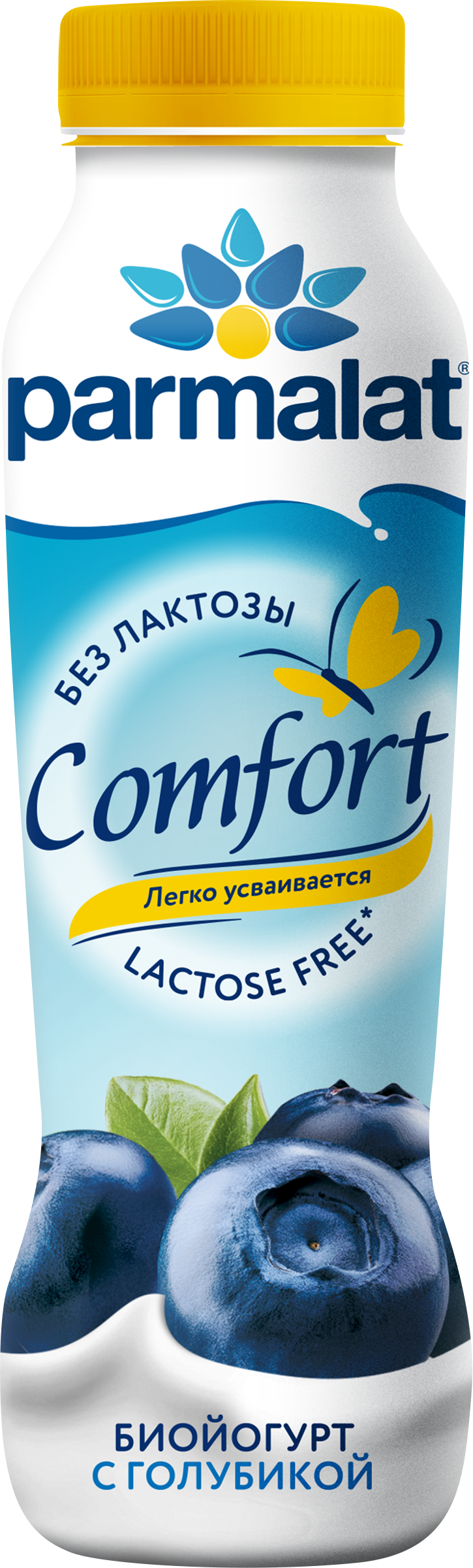 Изображение товара Йогурт питьевой PARMALAT Comfort с голубикой 1,5% без лактозы и змж 290г