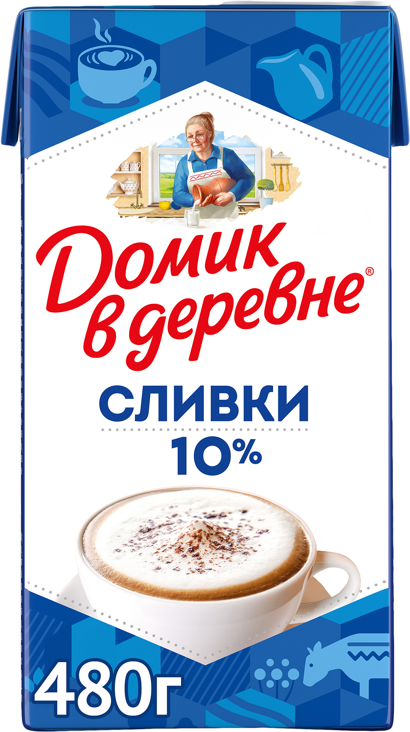 Изображение товара Сливки стерилизованные ДОМИК В ДЕРЕВНЕ 10% 480г натур продукт для кухни