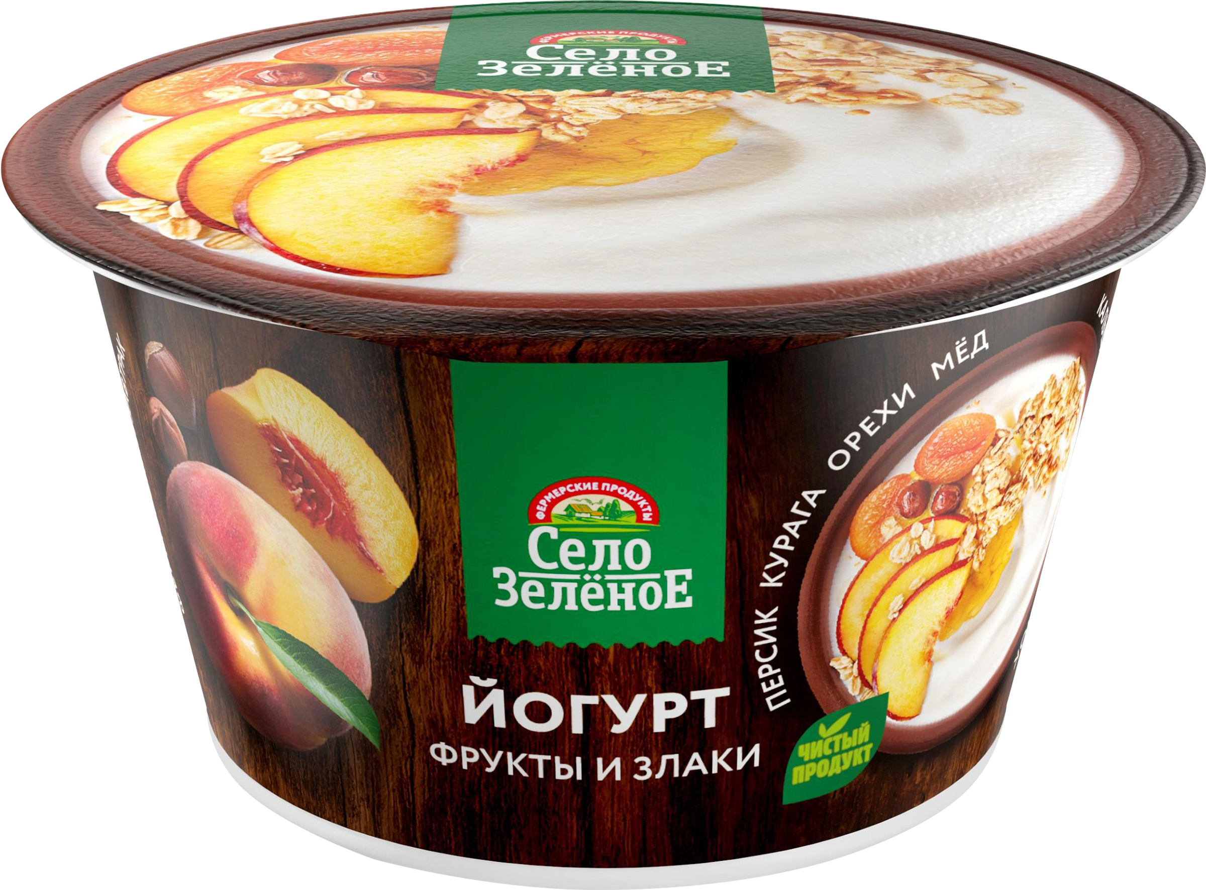 Изображение товара Йогурт с персиком, курагой, орехами и медом 180г СЕЛО ЗЕЛЕНОЕ