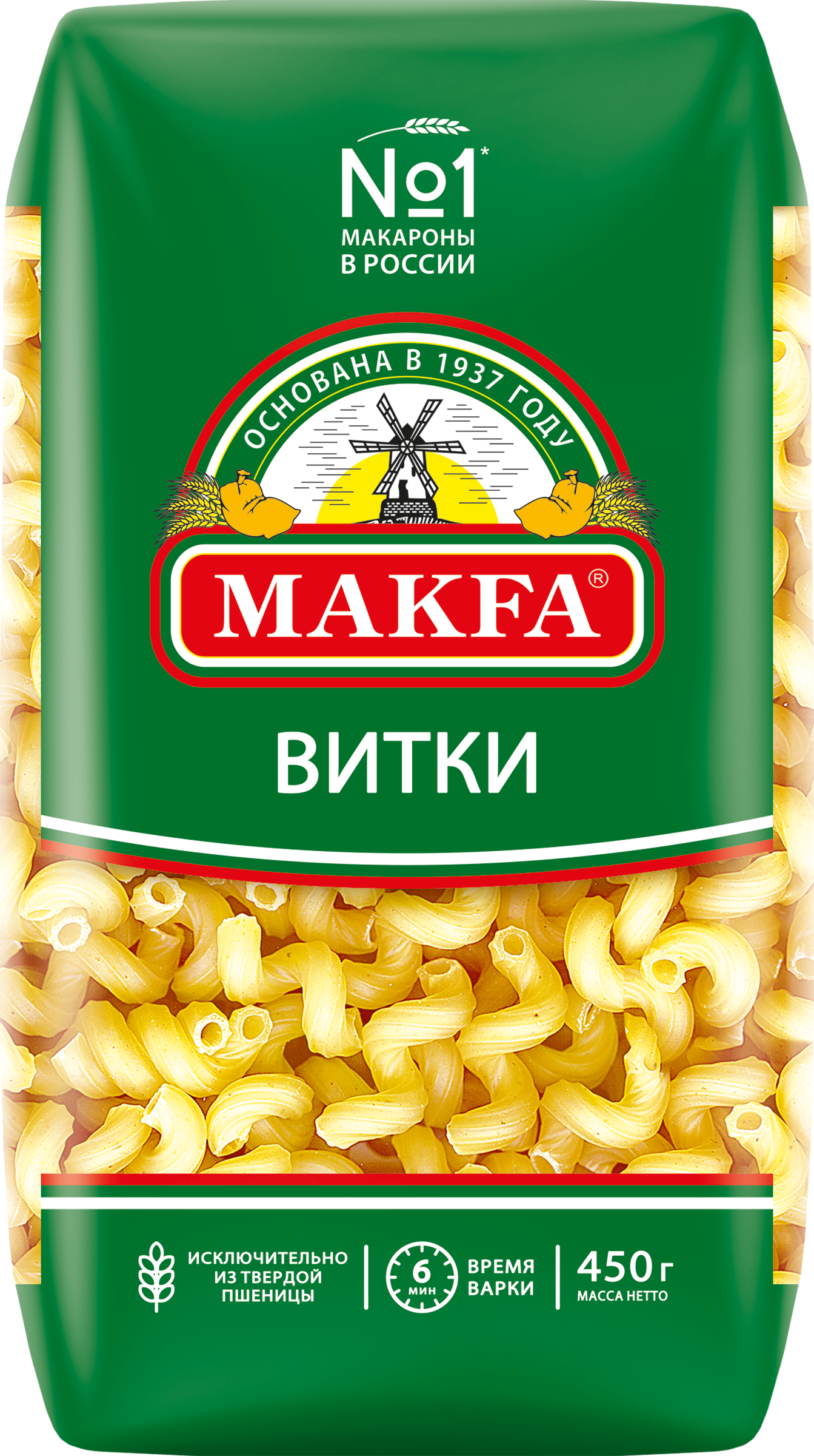 Изображение товара Макароны MAKFA Витки высший сорт 450г - универсальный продукт для сытных блюд Изображение товара Макароны MAKFA Витки высший сорт 450г - универсальный продукт для сытных блюд