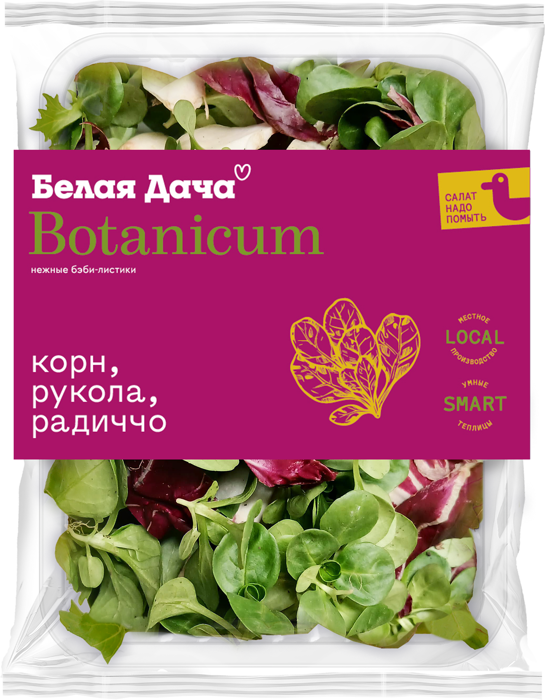 Изображение товара Смесь салатная БЕЛАЯ ДАЧА Botanicum рукола, корн и радиччо 75г свежий салат