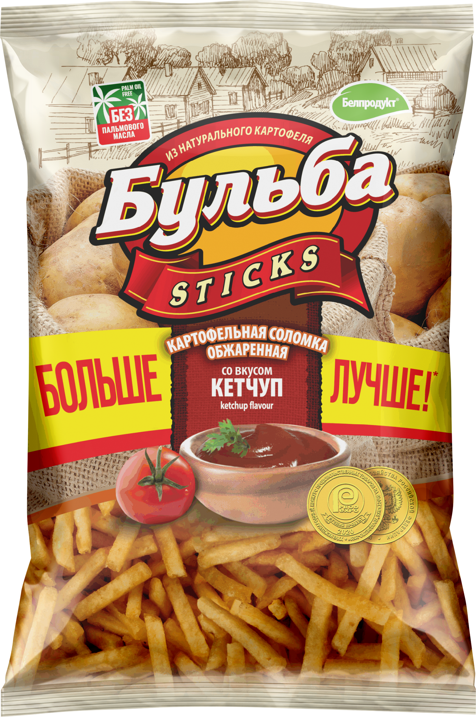 Изображение товара Чипсы картофельные БУЛЬБА STICKS Соломка из цельного картофеля со вкусом кетчупа 120г Изображение товара Чипсы картофельные БУЛЬБА STICKS Соломка из цельного картофеля со вкусом кетчупа 120г
