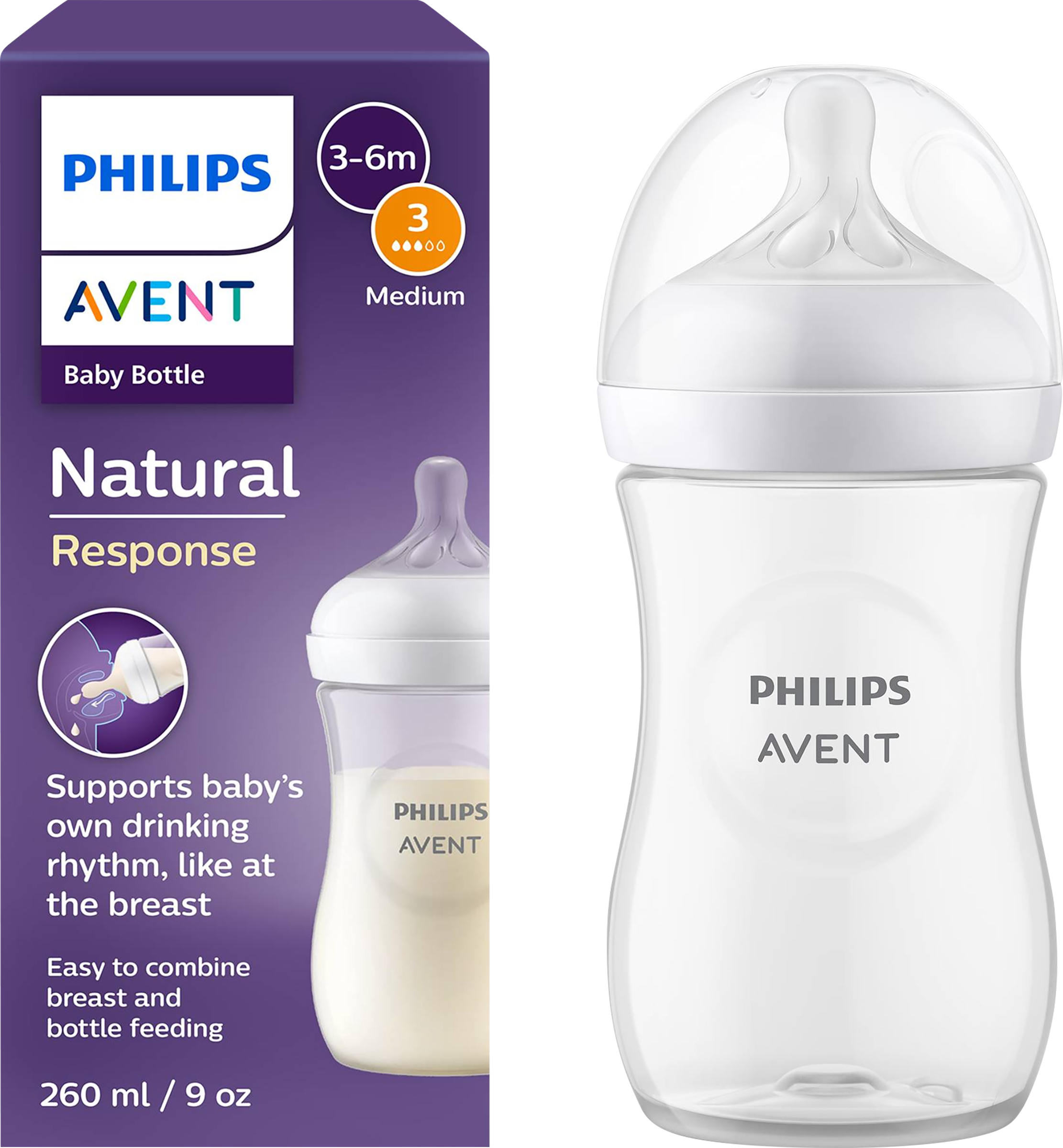 Изображение товара Бутылочка для кормления PHILIPS AVENT Natural Response 260мл, пластик, 3 шт. Изображение товара Бутылочка для кормления PHILIPS AVENT Natural Response 260мл, пластик, 3 шт.