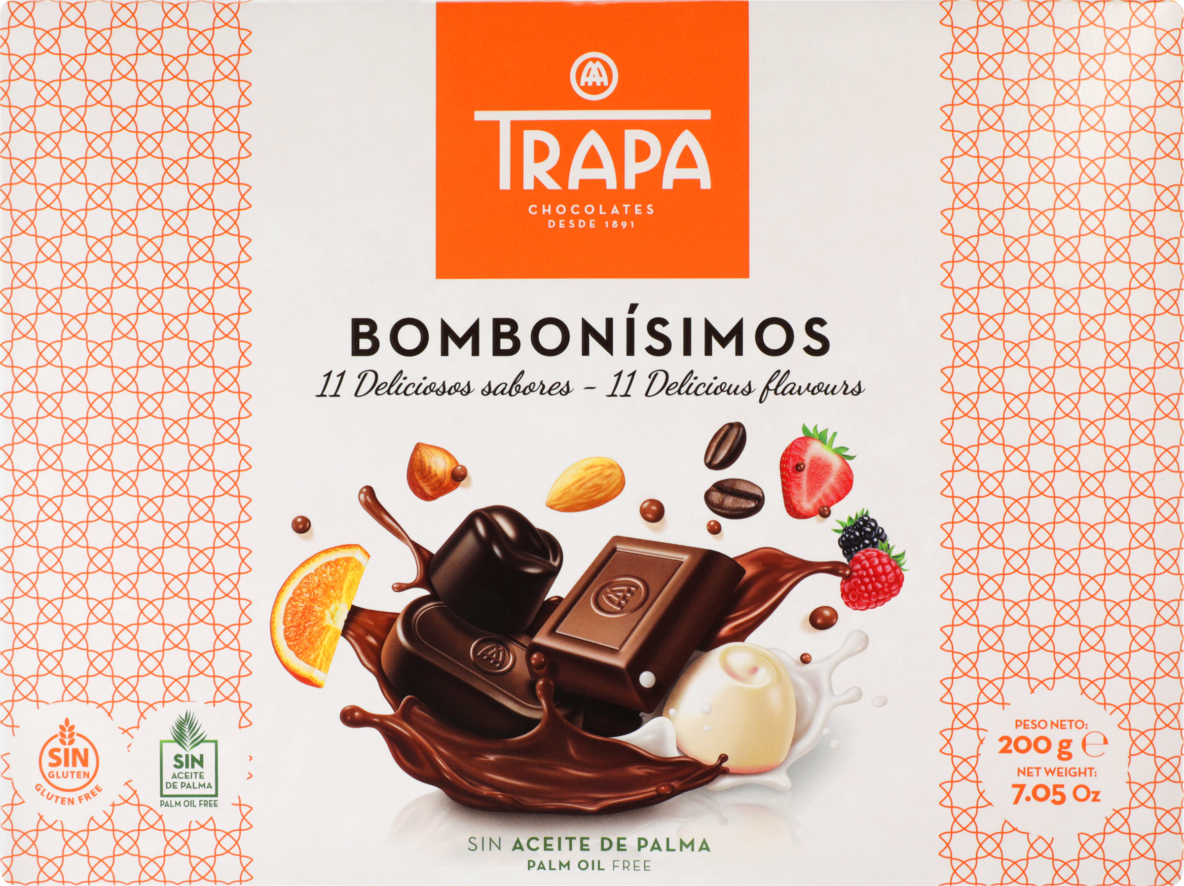 Изображение товара Набор конфет TRAPA Bombonisimos в молочном/темном/белом шоколадом, 200г