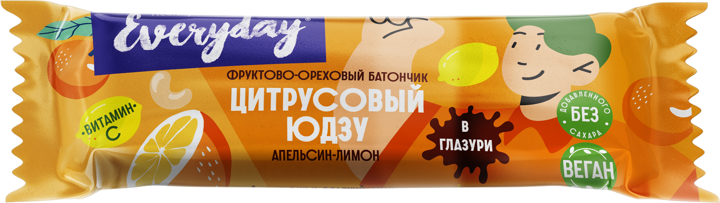 Изображение товара Батончик фруктово-ореховый EVERYDAY Цитрусовый Юдзу, с ароматом апельсин-лимон, 40г Изображение товара Батончик фруктово-ореховый EVERYDAY Цитрусовый Юдзу, с ароматом апельсин-лимон, 40г