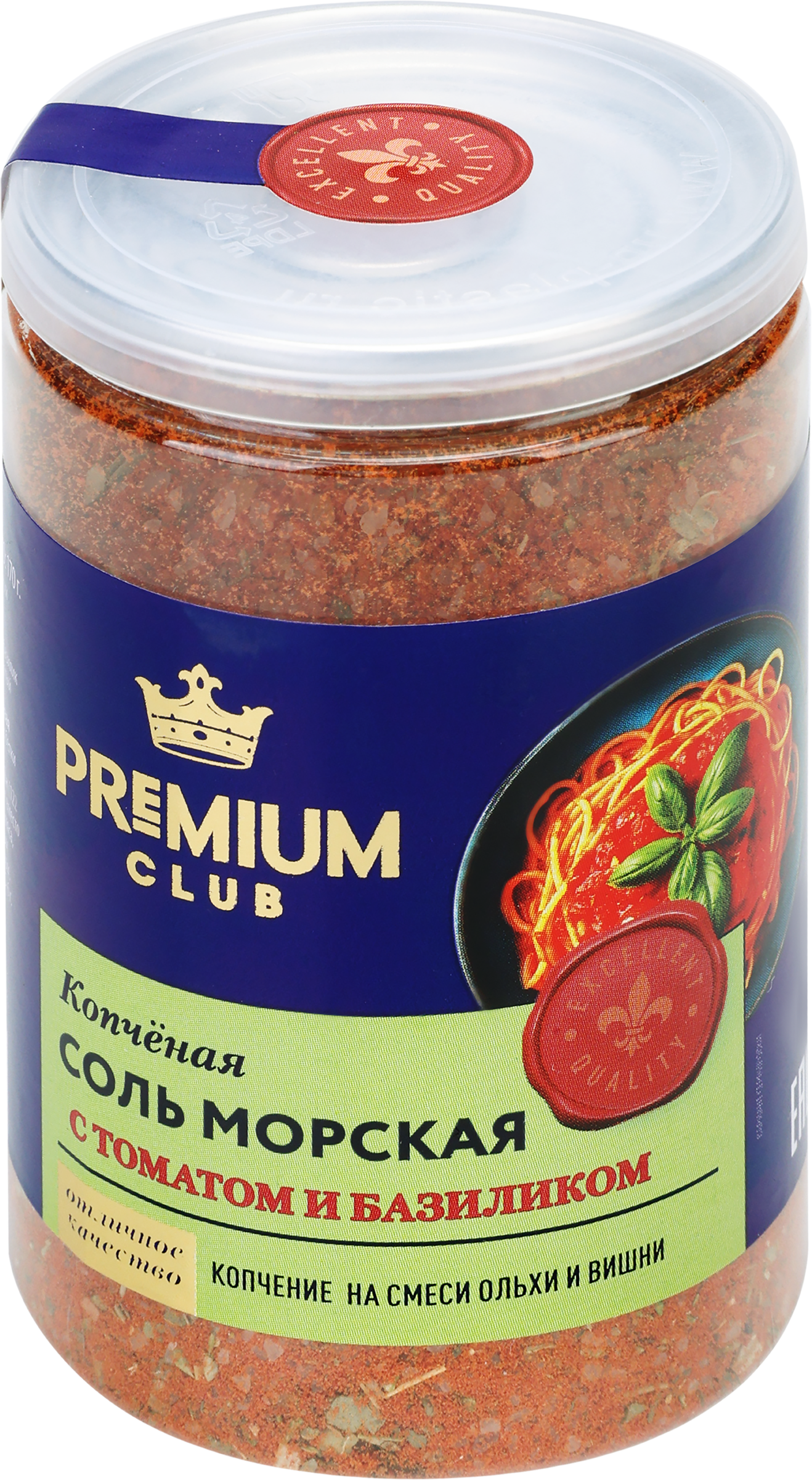 Изображение товара Соль морская PREMIUM CLUB копченая с томатом и базиликом, 170г мелкий помол Изображение товара Соль морская PREMIUM CLUB копченая с томатом и базиликом, 170г мелкий помол